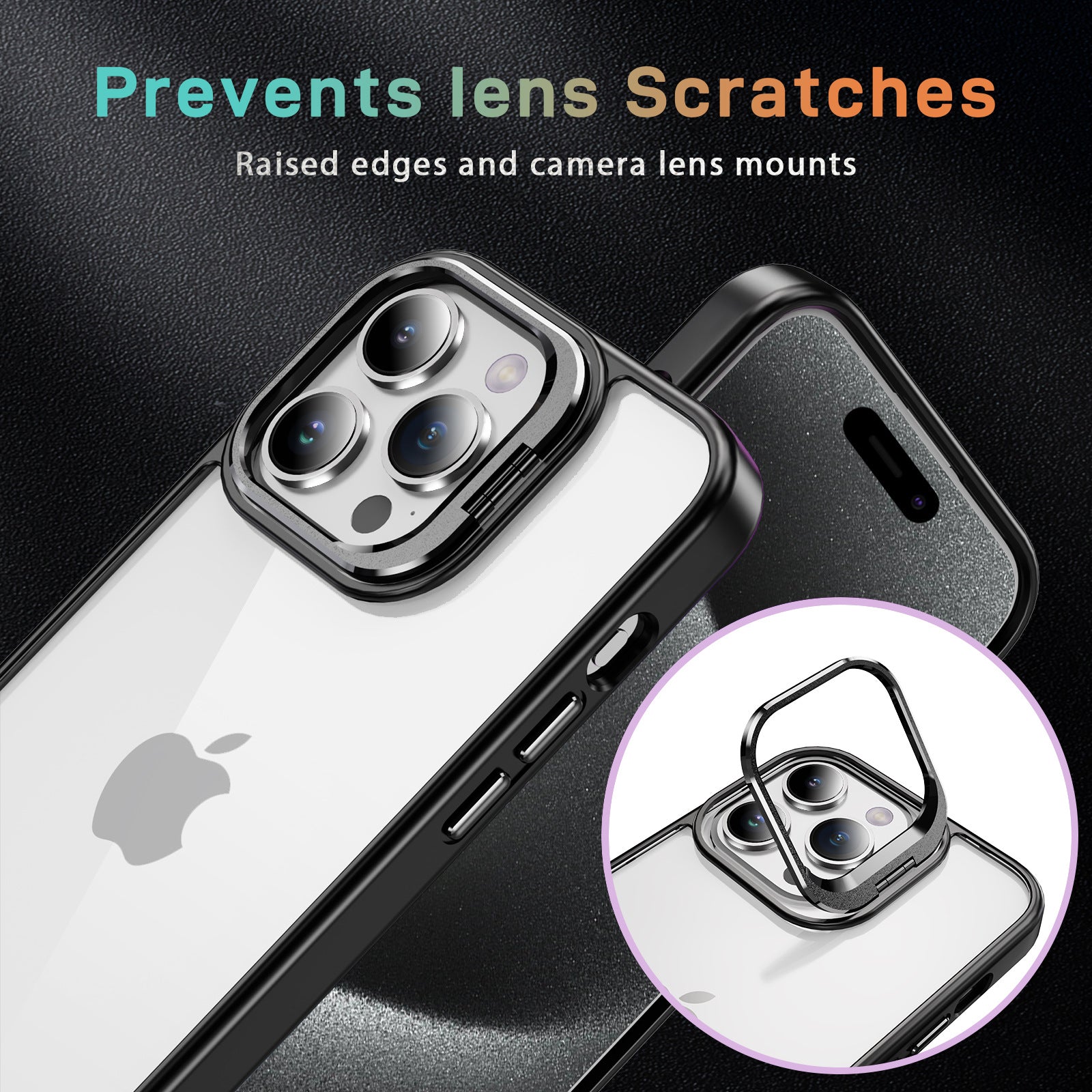 For iPhone 14 Pro Max Slim Case Lens Frame Kickstand TPU+Acrylic Phone Cover