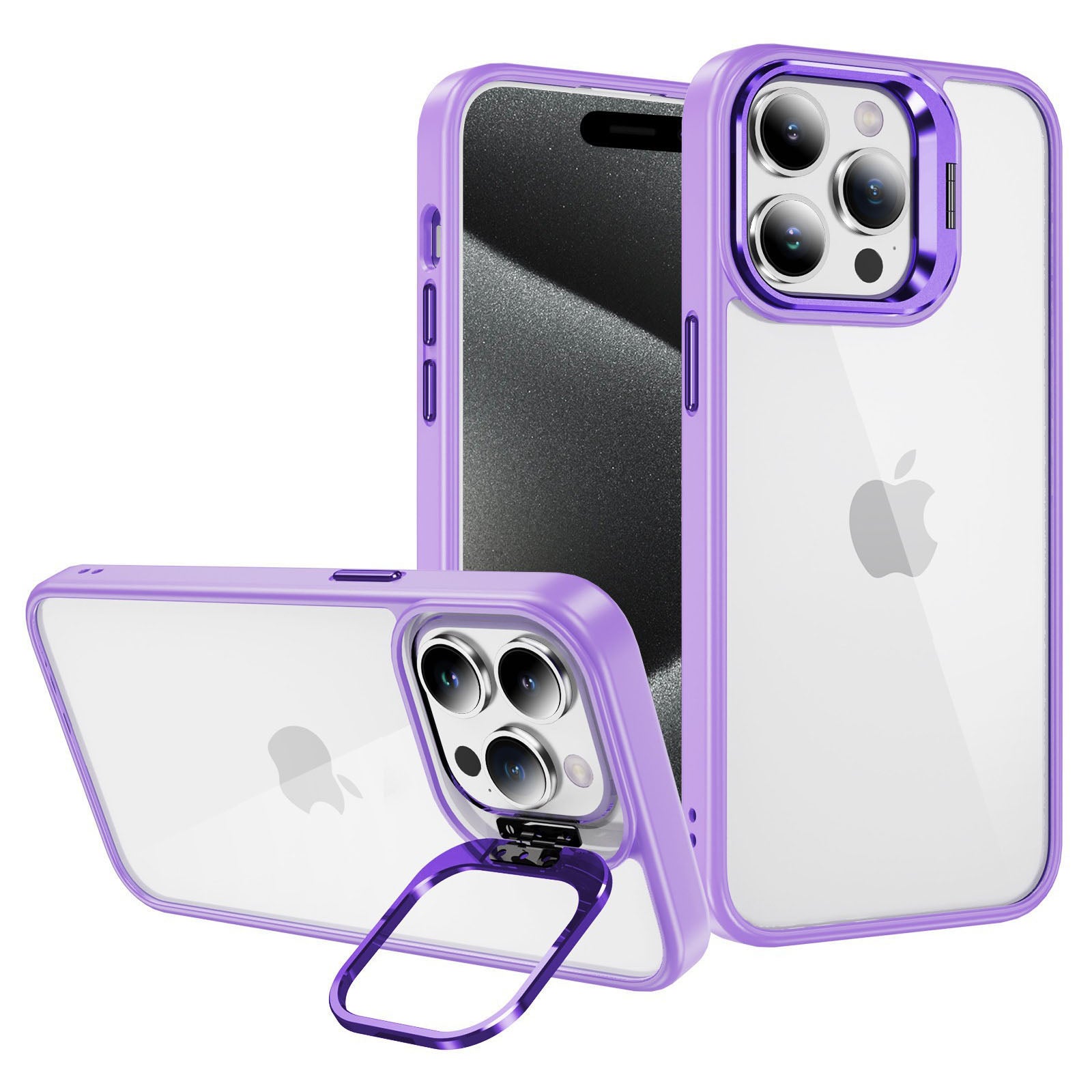 For iPhone 14 Pro Max Slim Case Lens Frame Kickstand TPU+Acrylic Phone Cover