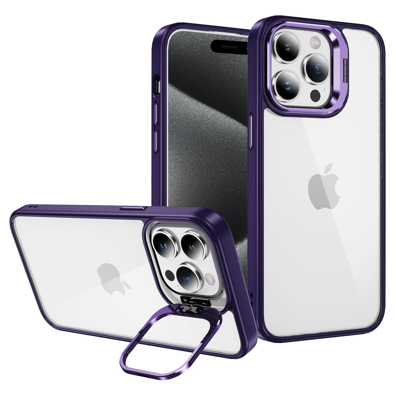 For iPhone 14 Pro Max Slim Case Lens Frame Kickstand TPU+Acrylic Phone Cover