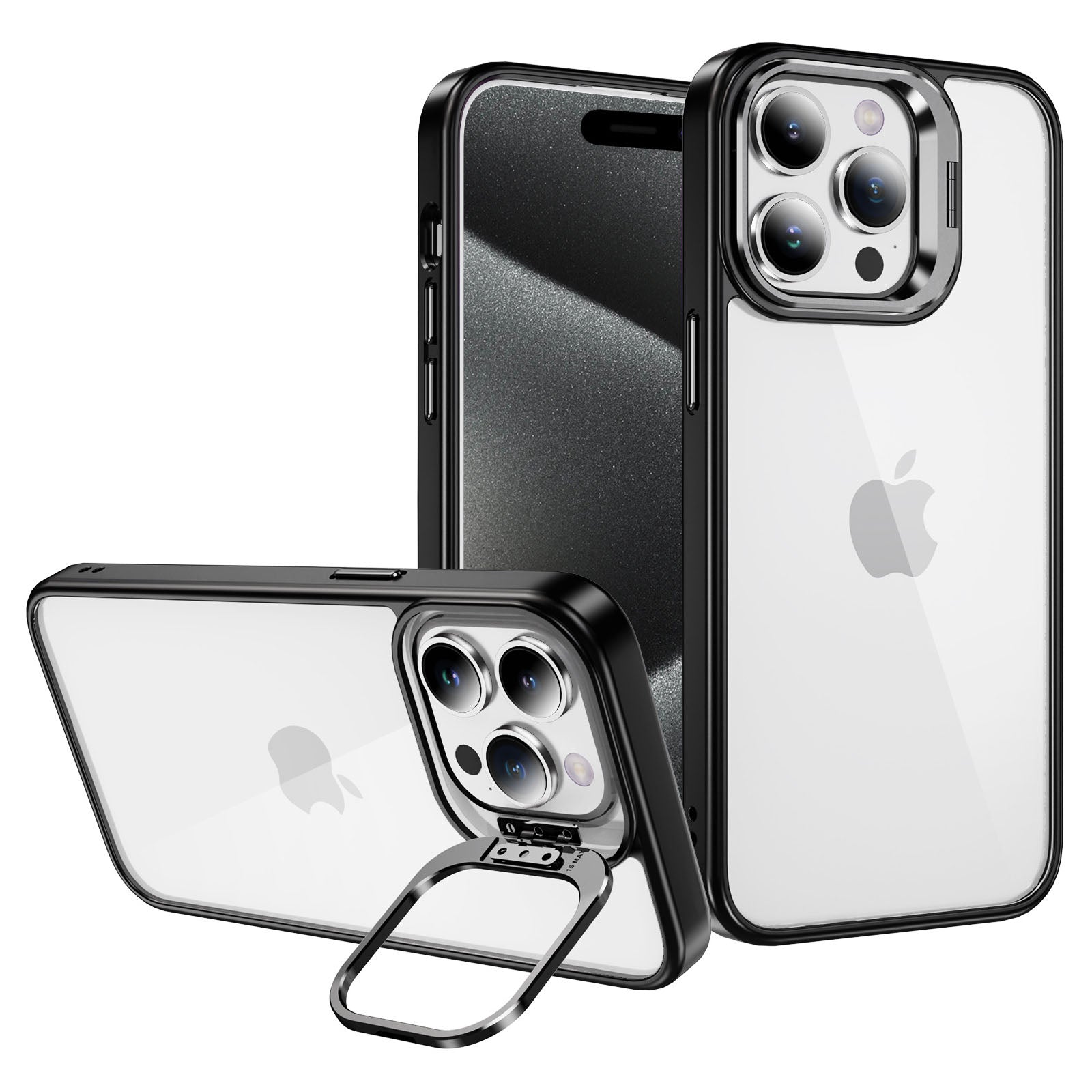 For iPhone 12 Pro Max TPU+Acrylic Case Lens Frame Kickstand Slim Phone Cases