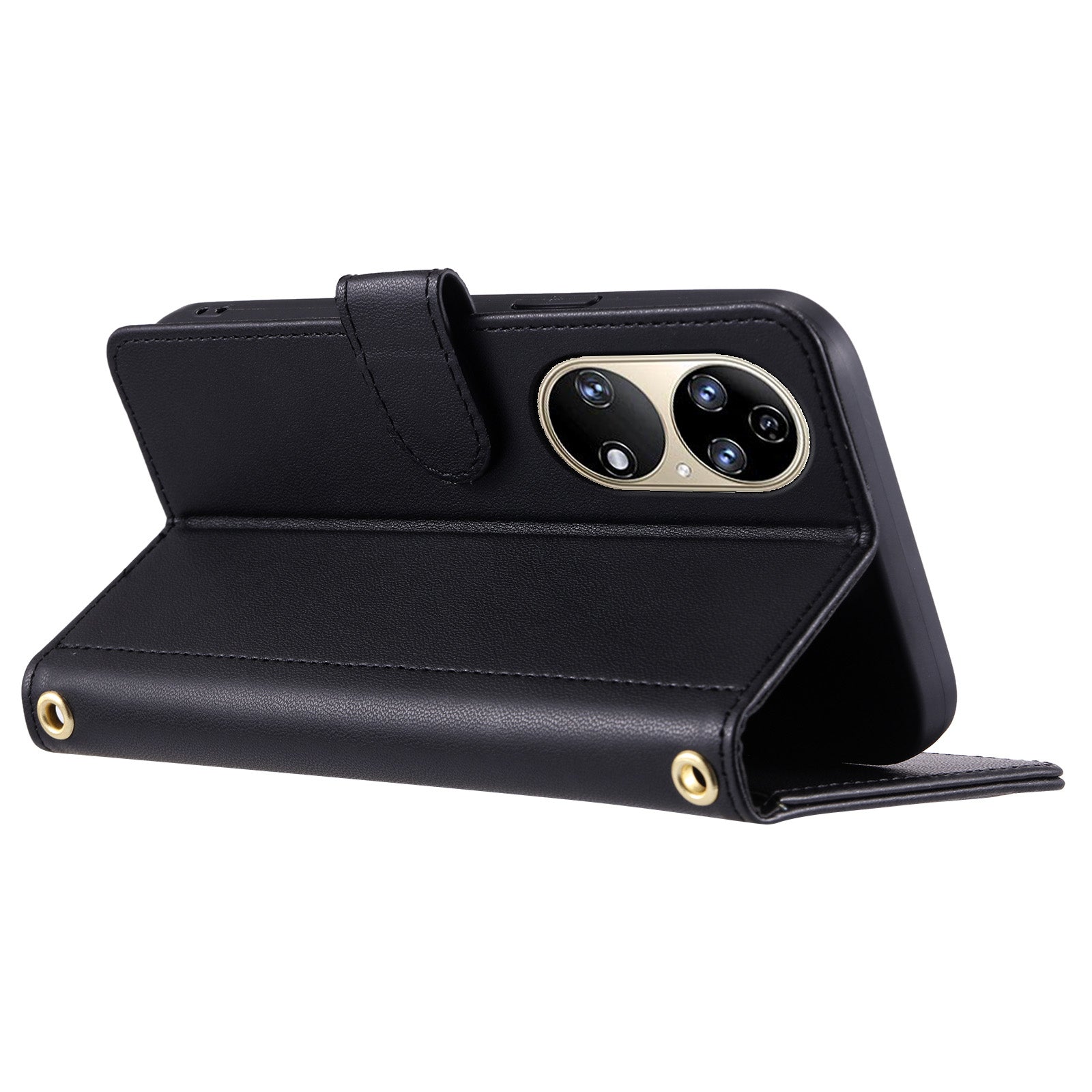 For Huawei P50 4G Case with Shoulder Strap Stand PU Leather Wallet Phone Cover
