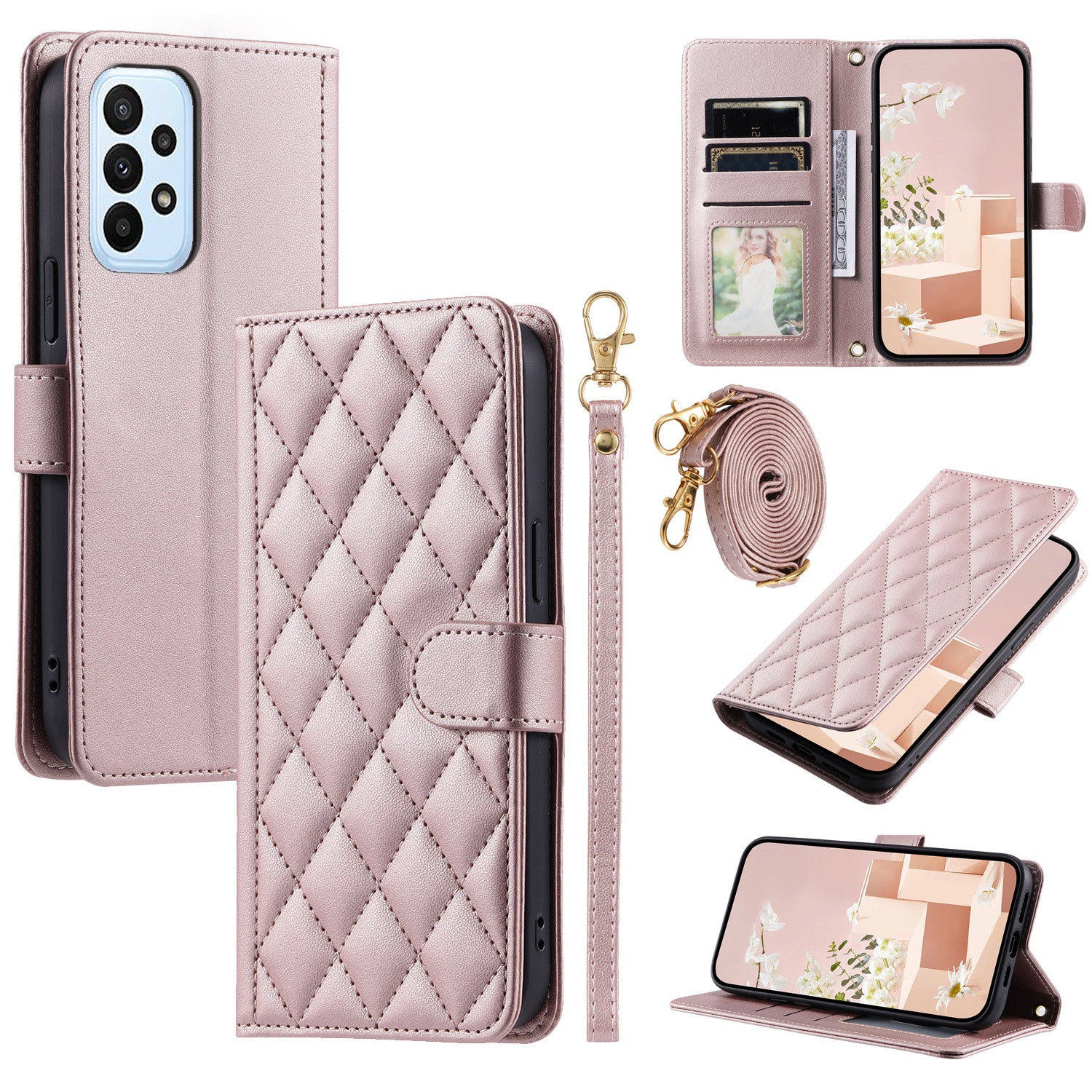 For Samsung Galaxy A73 5G Case Rhombus Grid PU Leather Crossbody Phone Cover