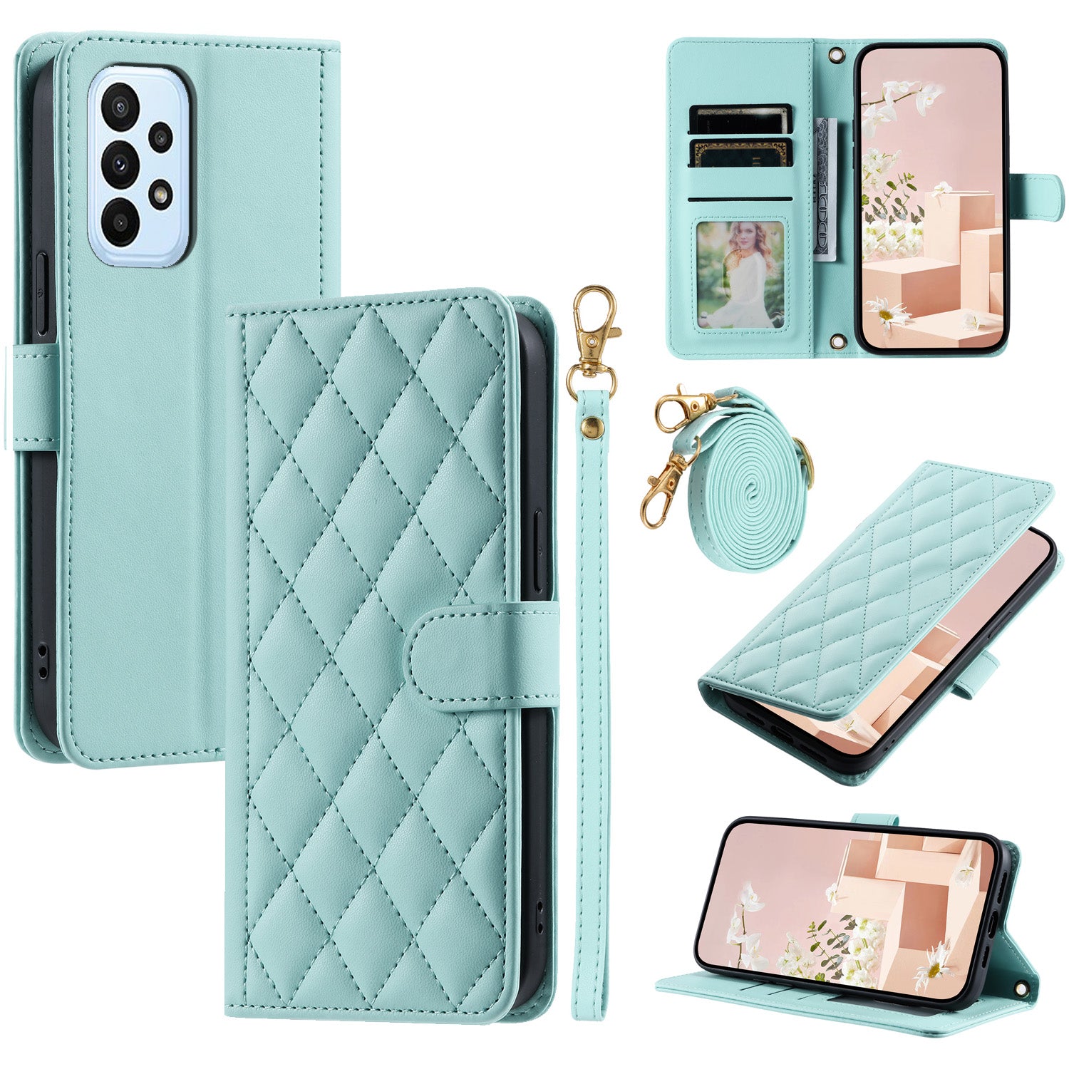 For Samsung Galaxy A73 5G Case Rhombus Grid PU Leather Crossbody Phone Cover
