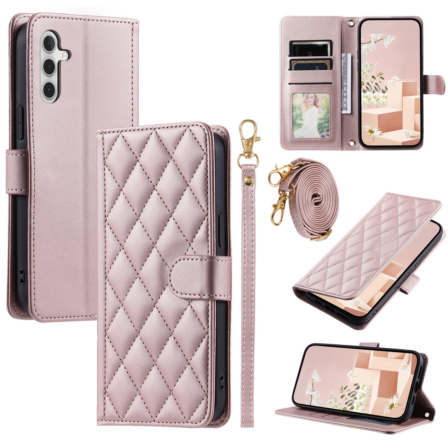 For Samsung Galaxy A34 5G Wallet Case Rhombus Leather Phone Cover Magnetic Clasp