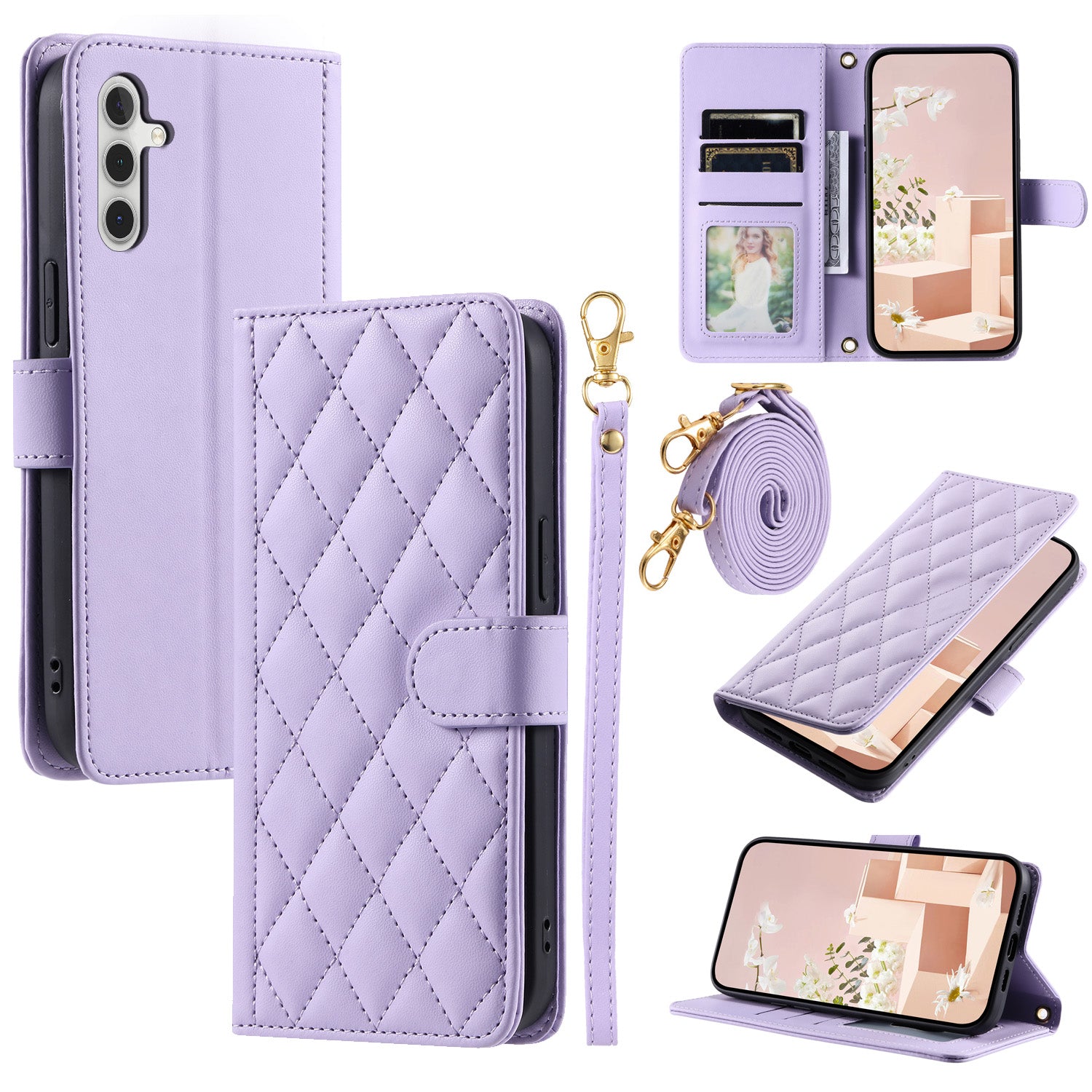 For Samsung Galaxy A34 5G Wallet Case Rhombus Leather Phone Cover Magnetic Clasp