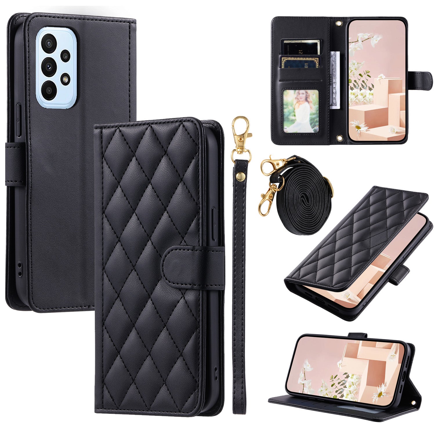 For Samsung Galaxy A33 5G Leather Case Rhombus Grid Phone Cover with Wallet Stand