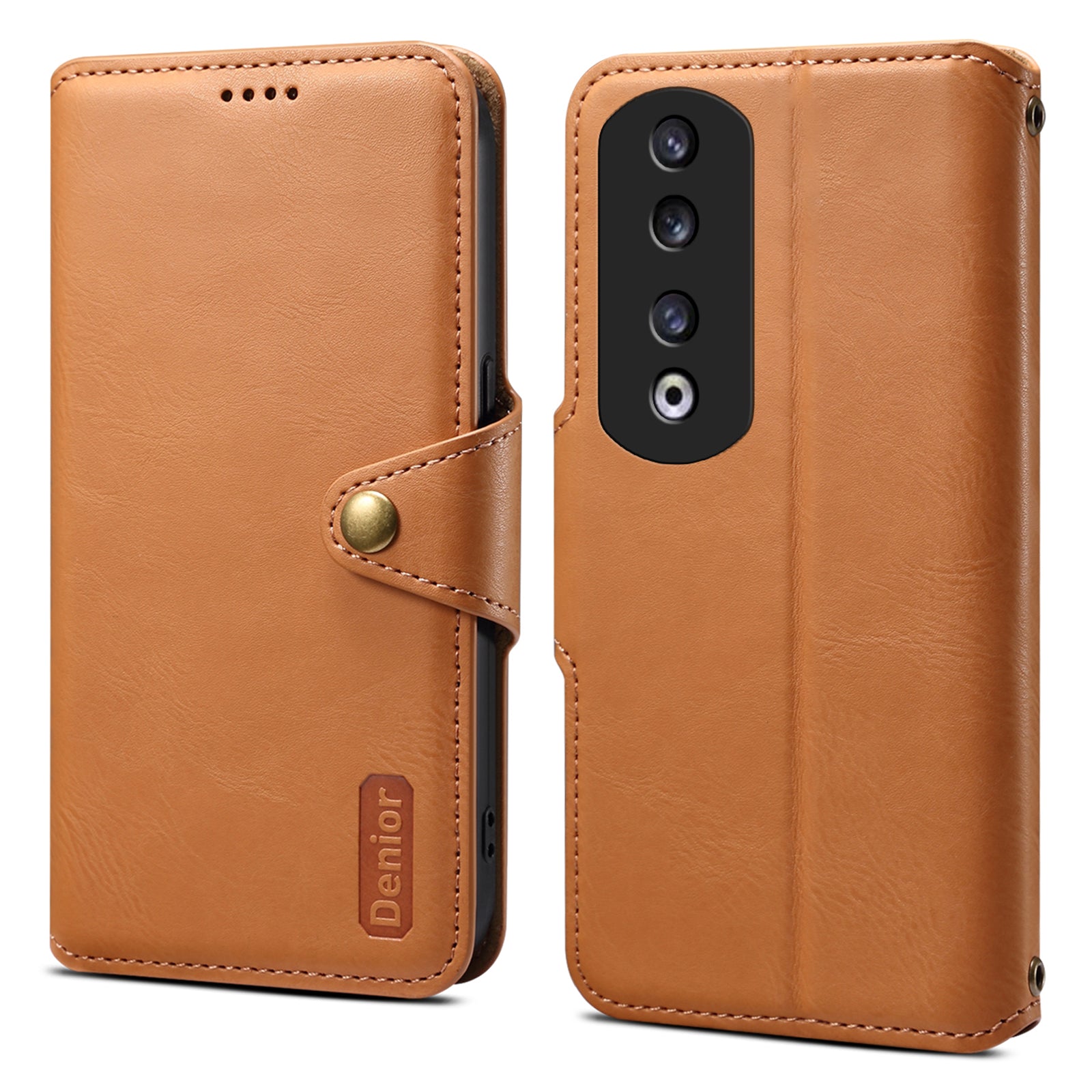 DENIOR For Honor 90 Pro Leather Case Wallet Cowhide Texture Phone Cover