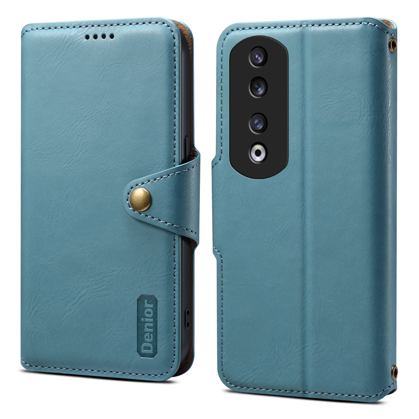 DENIOR For Honor 90 Pro Leather Case Wallet Cowhide Texture Phone Cover