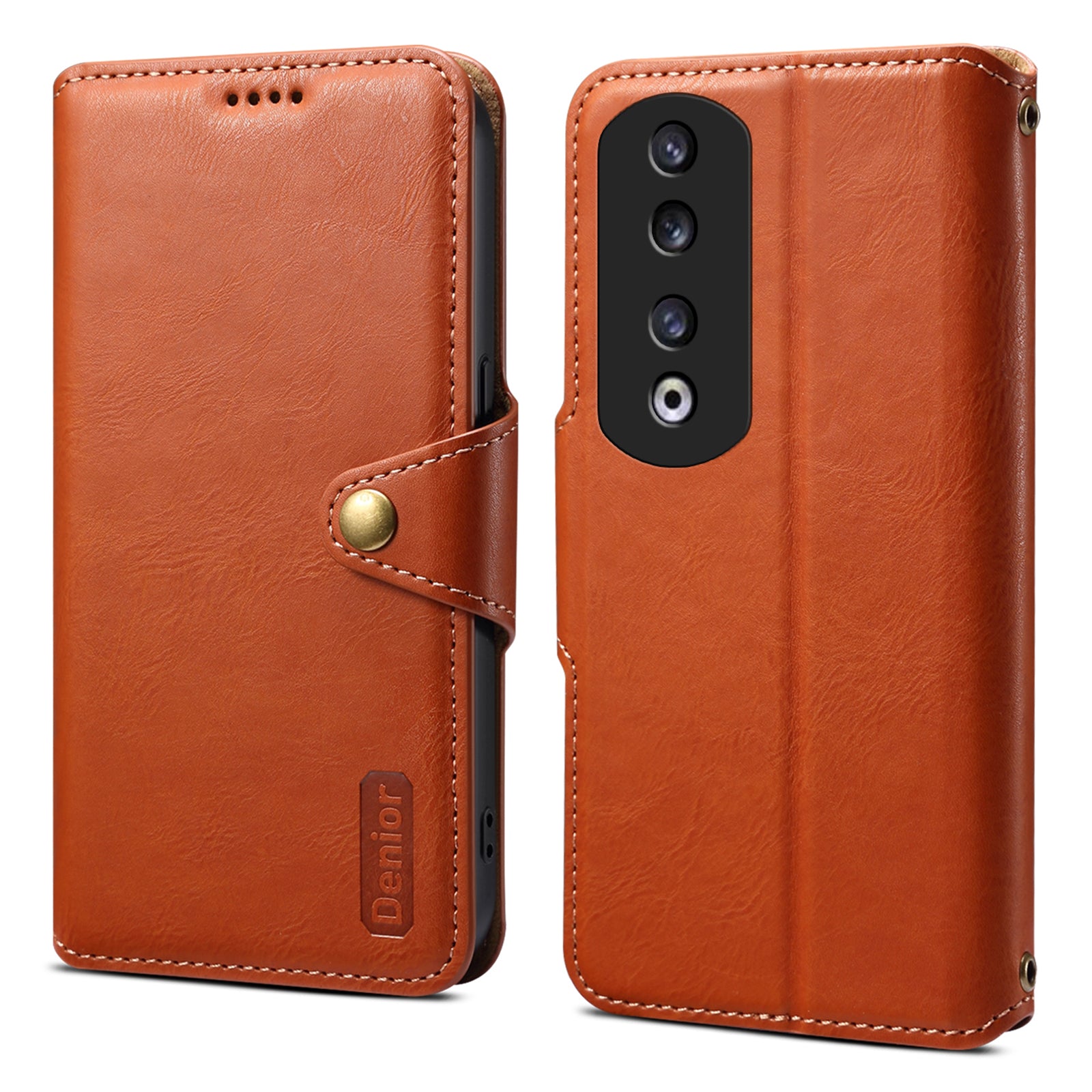 DENIOR For Honor 90 Pro Leather Case Wallet Cowhide Texture Phone Cover