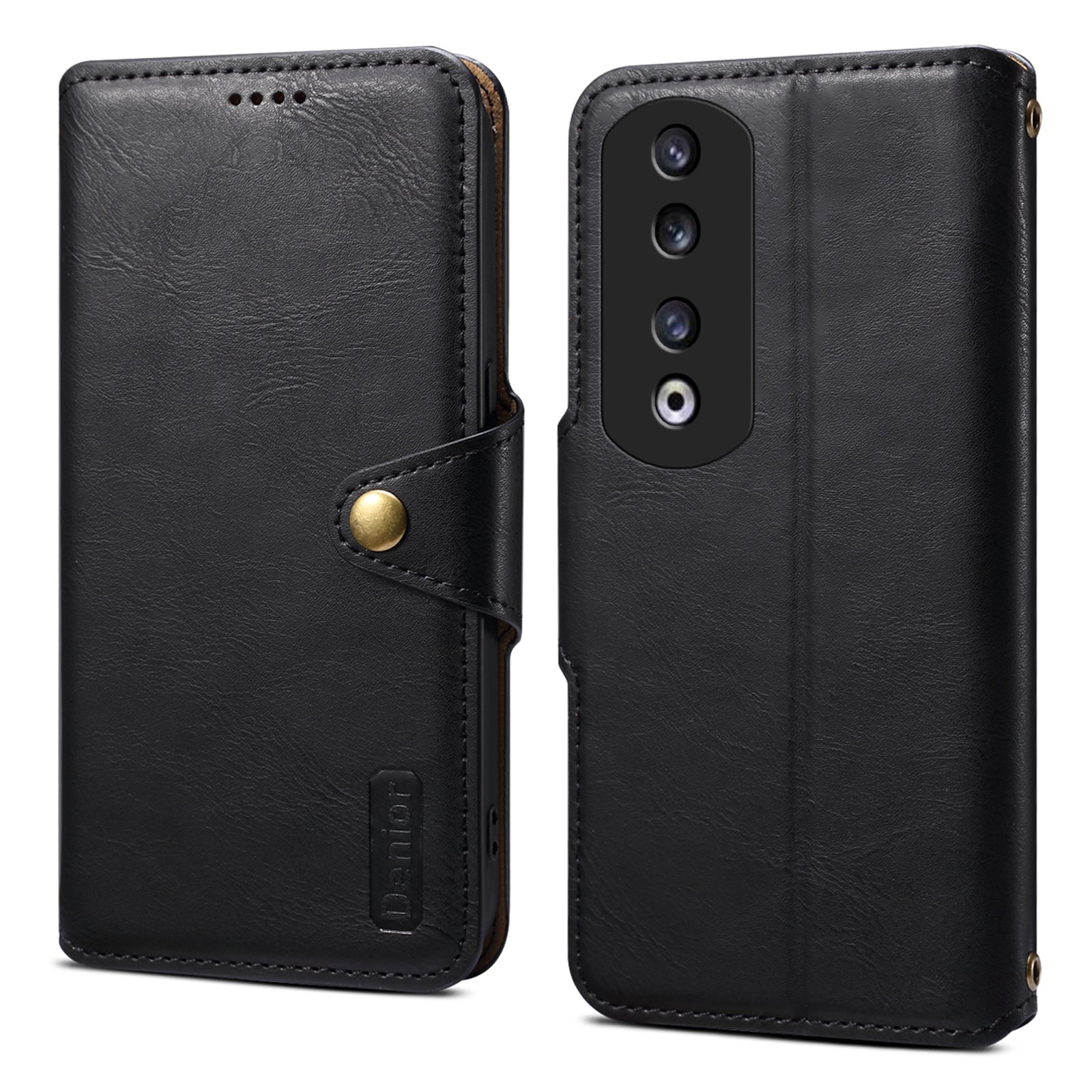 DENIOR For Honor 90 Pro Leather Case Wallet Cowhide Texture Phone Cover