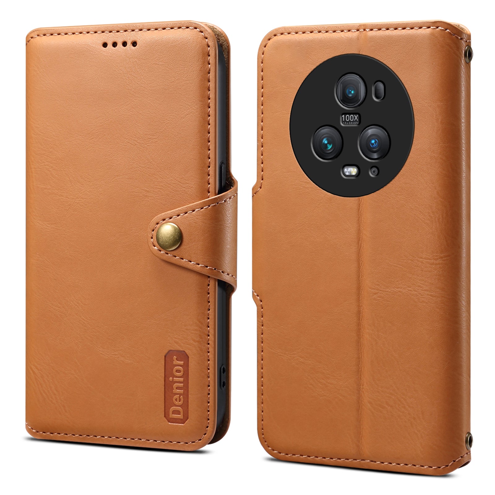 DENIOR For Honor Magic5 Pro Wallet Case Cowhide Texture PU Leather Stand Phone Cover