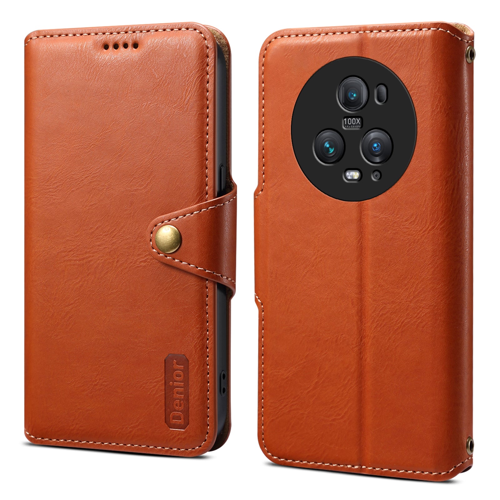 DENIOR For Honor Magic5 Pro Wallet Case Cowhide Texture PU Leather Stand Phone Cover
