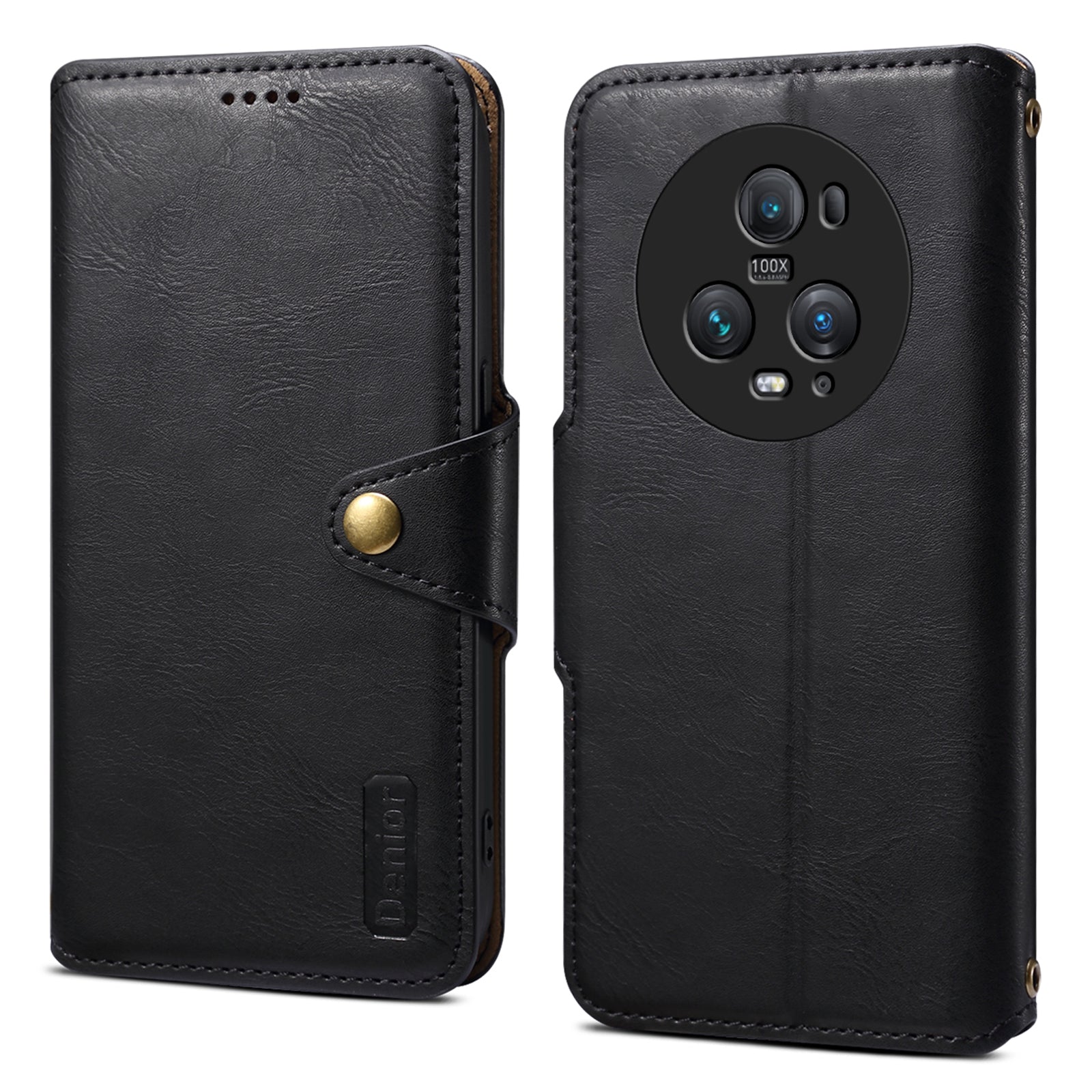 DENIOR For Honor Magic5 Pro Wallet Case Cowhide Texture PU Leather Stand Phone Cover