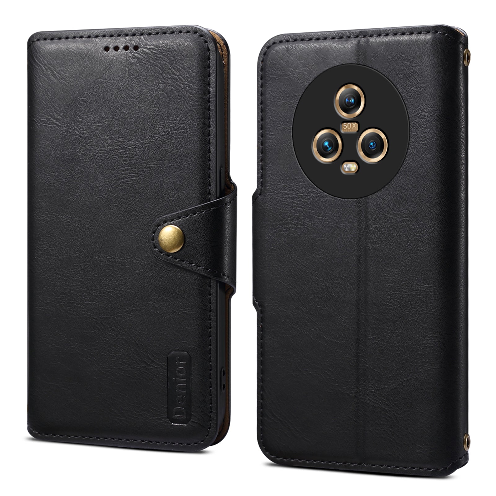 DENIOR For Honor Magic5 Case Wallet Leather Phone Cover Magnetic Button Closure