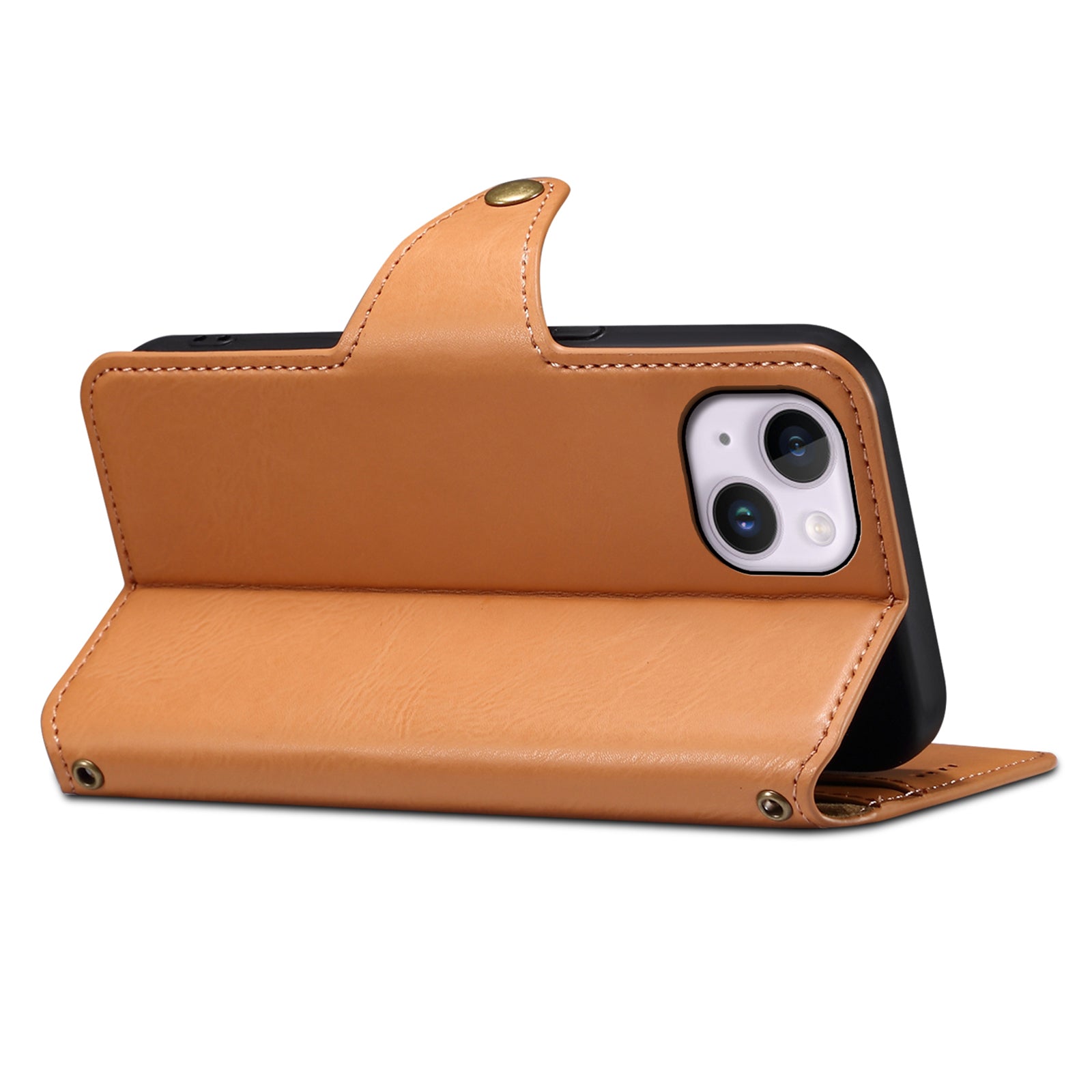 DENIOR For iPhone 15 Plus Leather Case Wallet Phone Cover Cowhide Texture