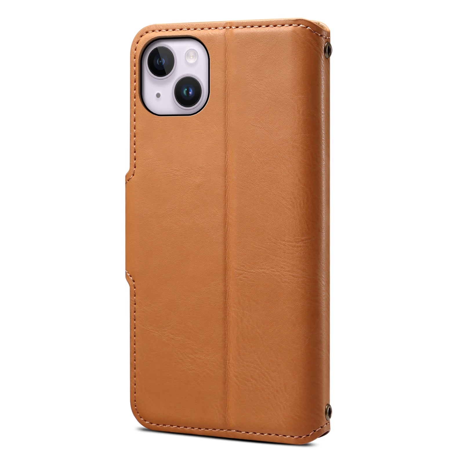 DENIOR For iPhone 15 Plus Leather Case Wallet Phone Cover Cowhide Texture