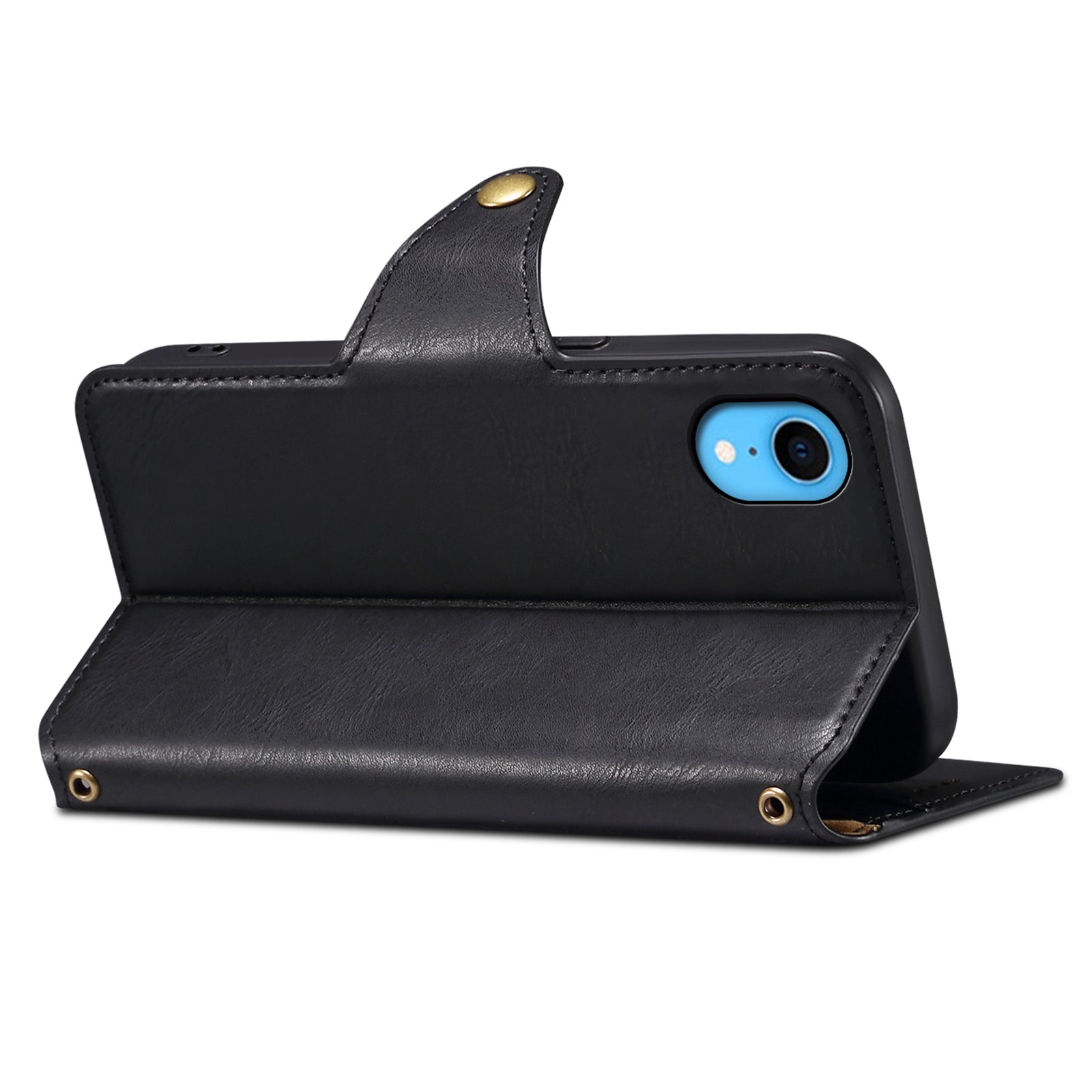 DENIOR For iPhone XR Case PU Leather Cowhide Texture Wallet Protective Phone Cover