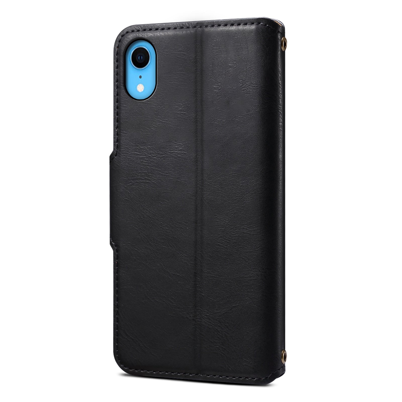 DENIOR For iPhone XR Case PU Leather Cowhide Texture Wallet Protective Phone Cover
