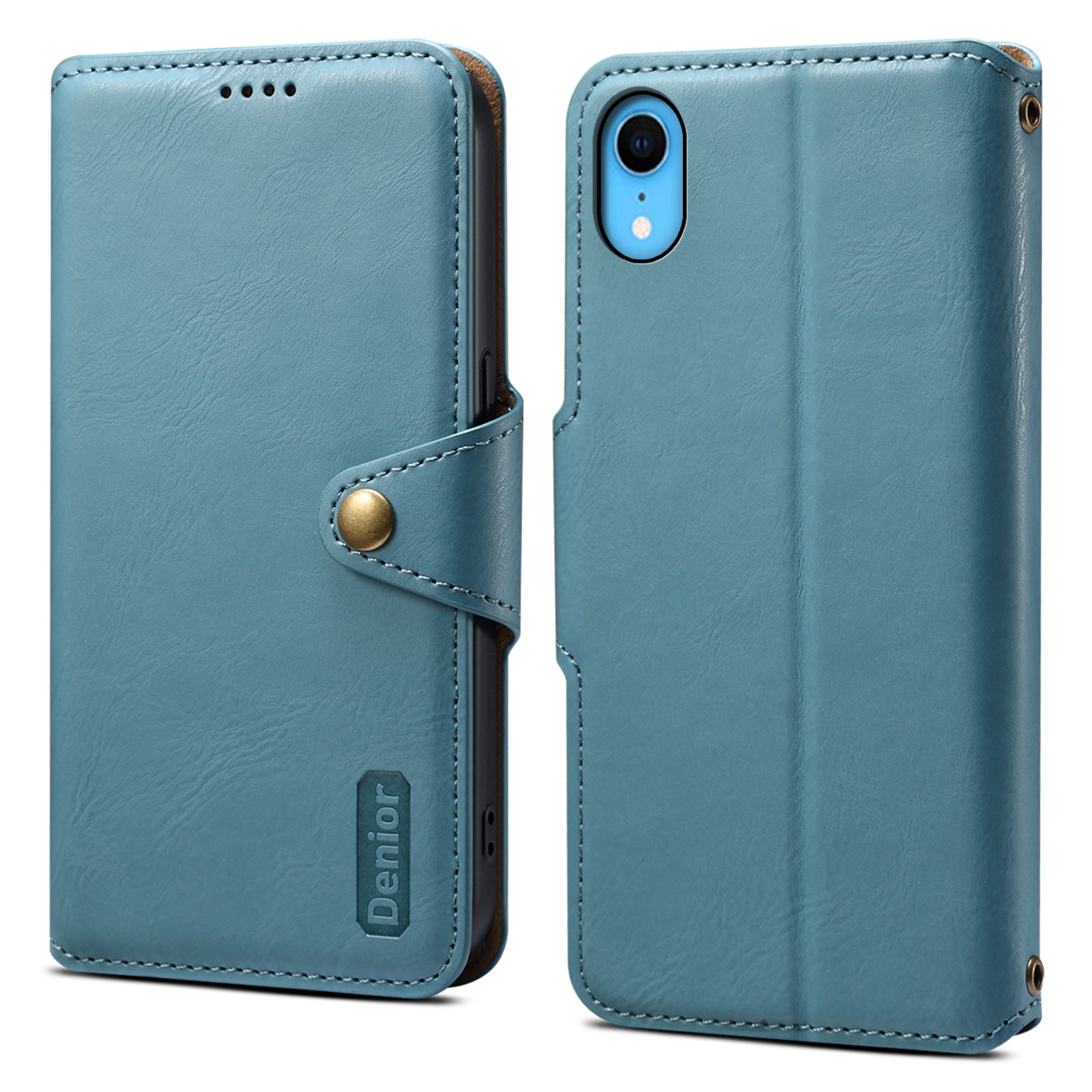 DENIOR For iPhone XR Case PU Leather Cowhide Texture Wallet Protective Phone Cover
