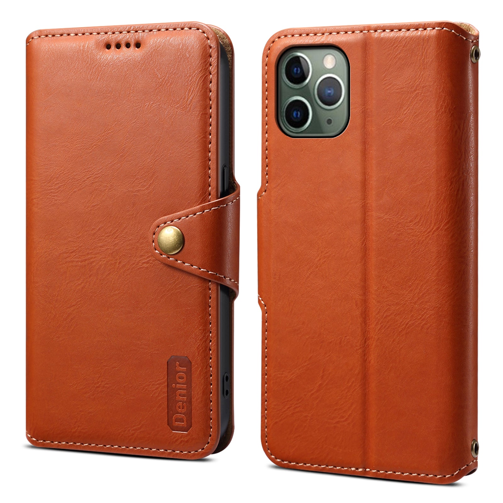 DENIOR For iPhone 11 Pro Case Cowhide Texture Wallet Anti-drop Leather Phone Cover