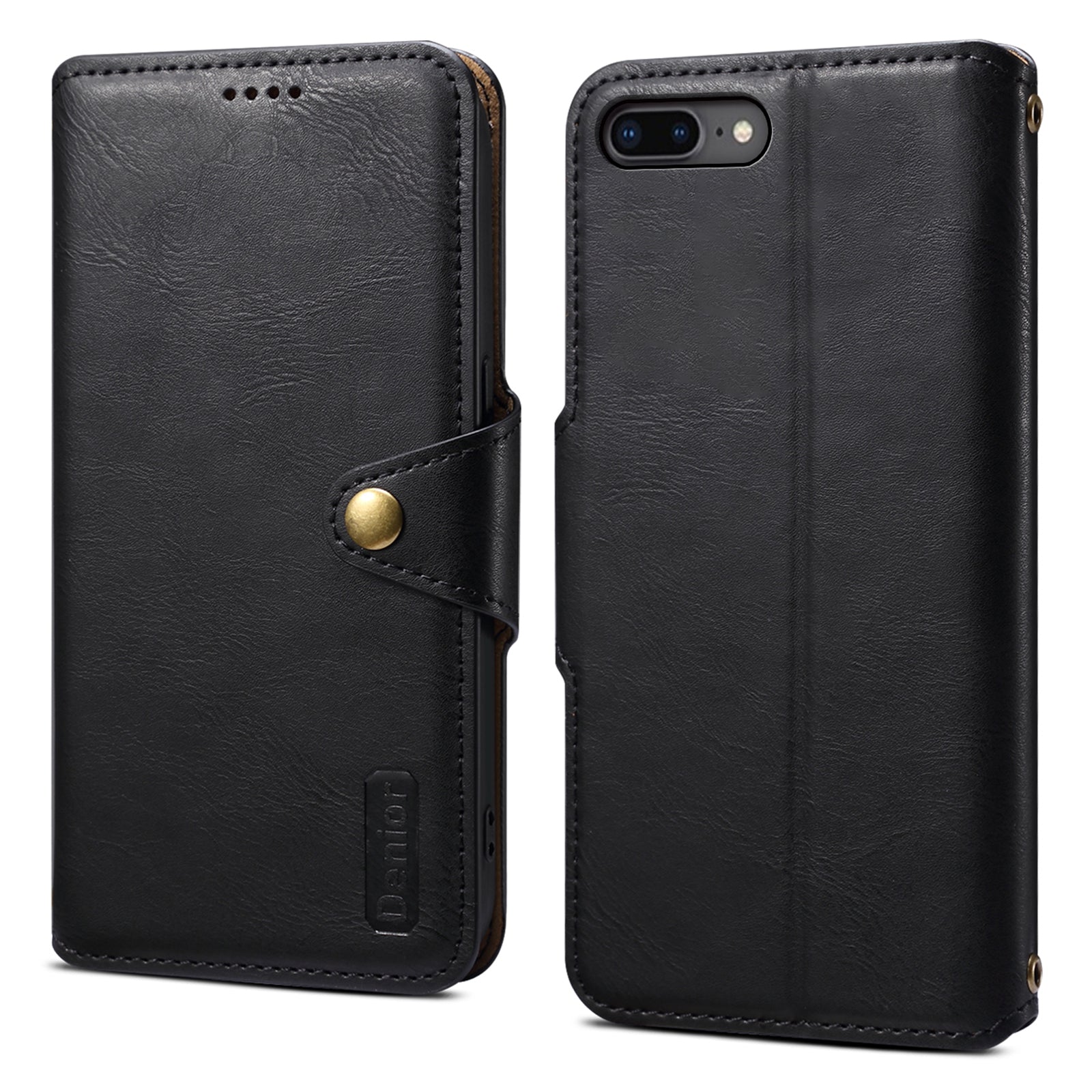 DENIOR For iPhone 7 Plus / 8 Plus Case Wallet Card Holder Cowhide Texture PU Leather Flip Cover