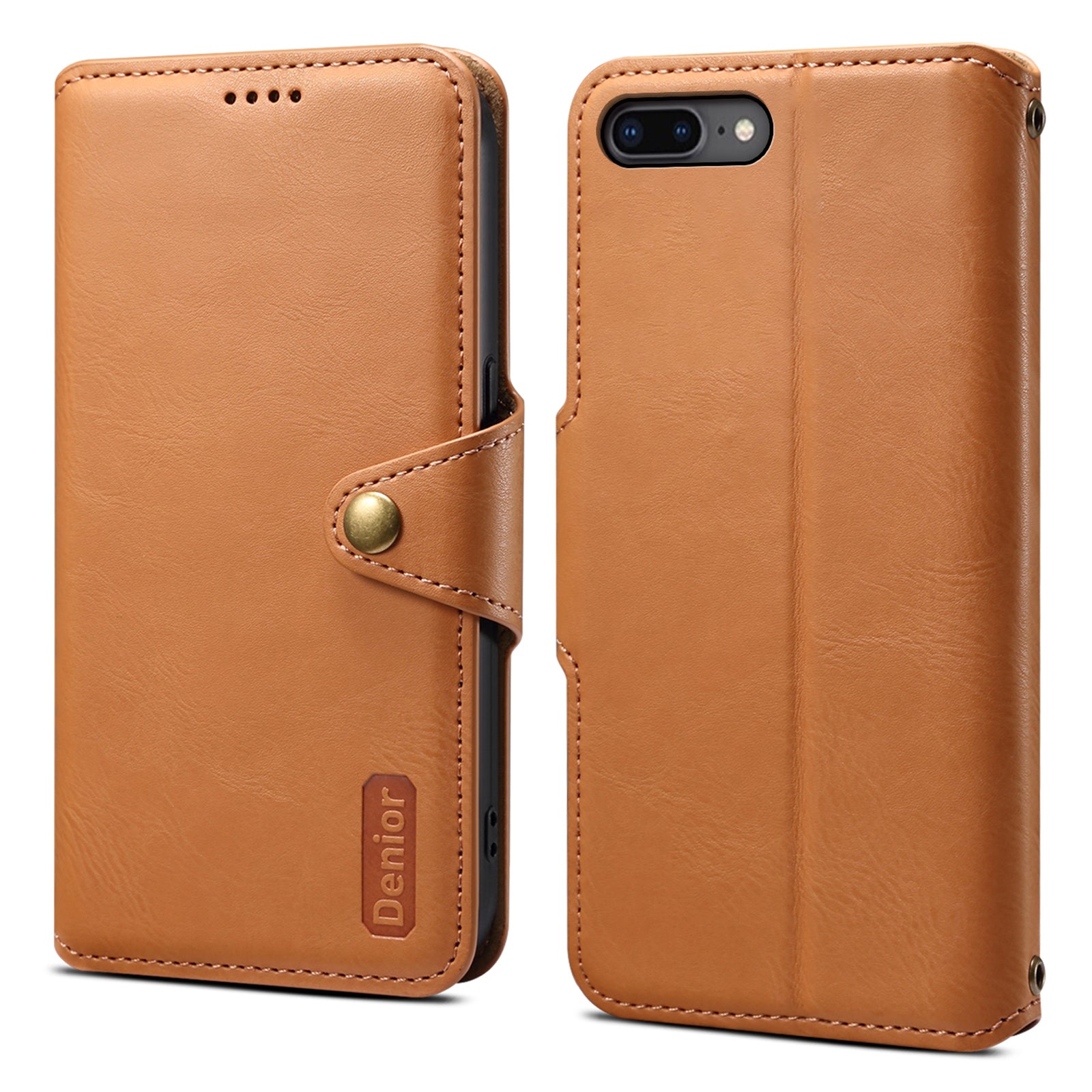 DENIOR For iPhone 7 Plus / 8 Plus Case Wallet Card Holder Cowhide Texture PU Leather Flip Cover