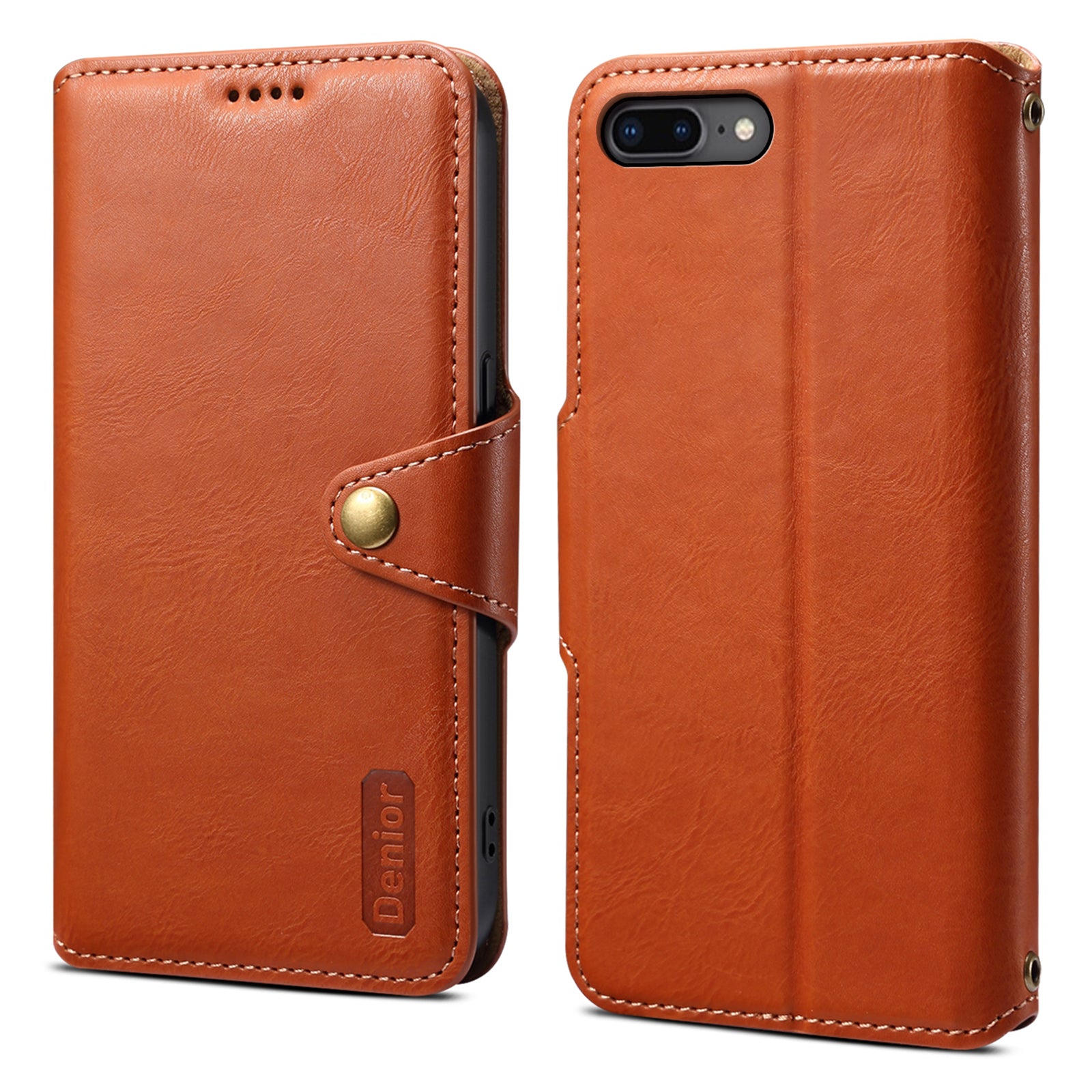 DENIOR For iPhone 7 Plus / 8 Plus Case Wallet Card Holder Cowhide Texture PU Leather Flip Cover