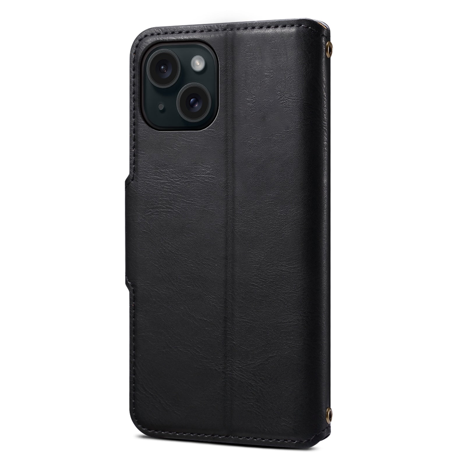 DENIOR For iPhone 15 Wallet Case Cowhide Texture PU Leather Phone Cover with Folding Stand