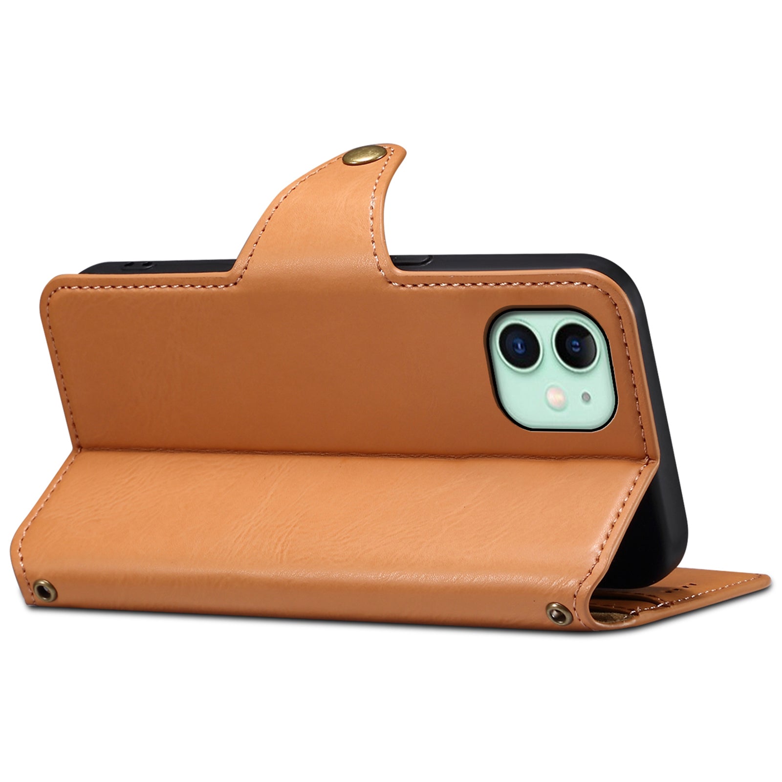 DENIOR For iPhone 11 Case Cowhide Texture Leather Bump Proof Phone Wallet Cover
