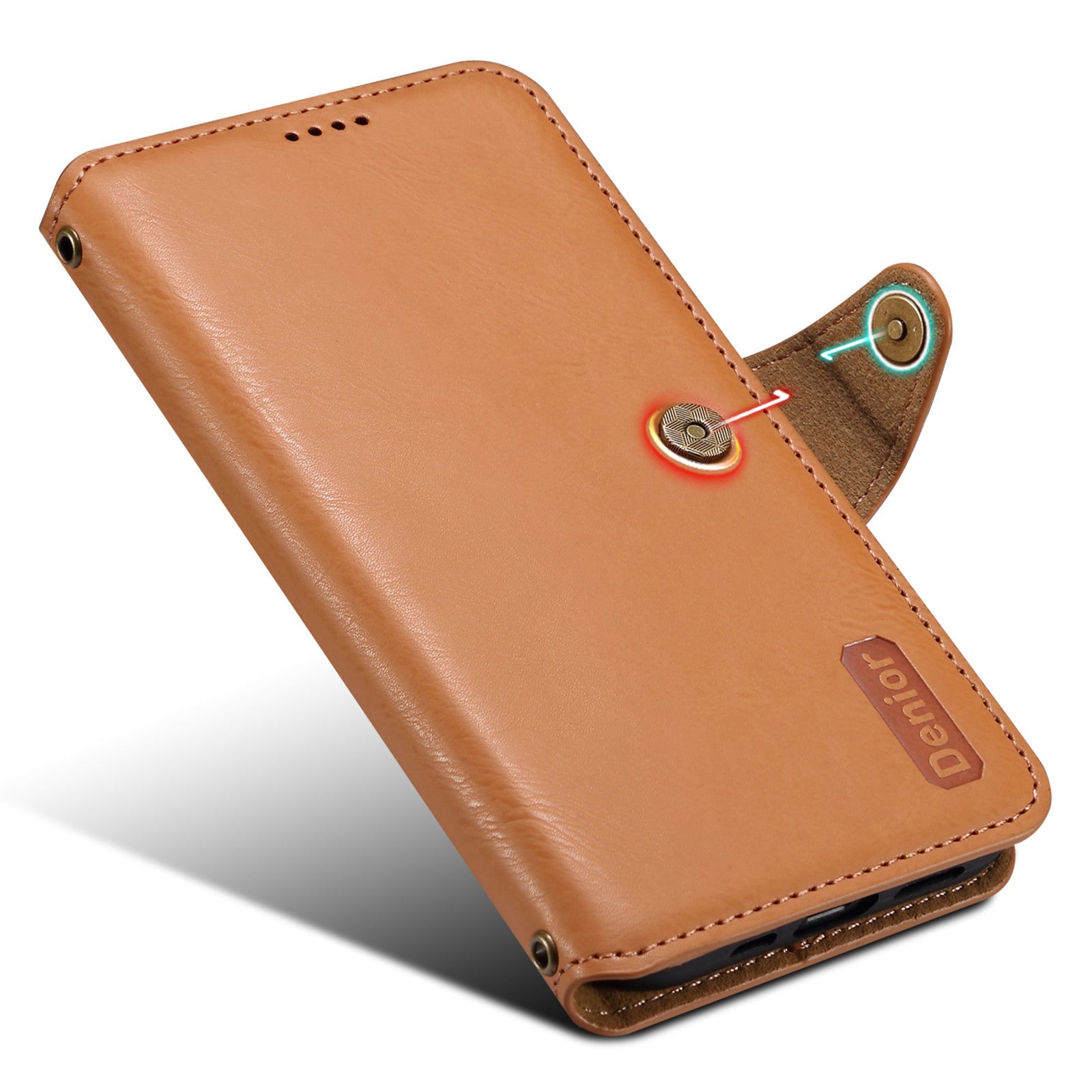 DENIOR For iPhone 11 Case Cowhide Texture Leather Bump Proof Phone Wallet Cover