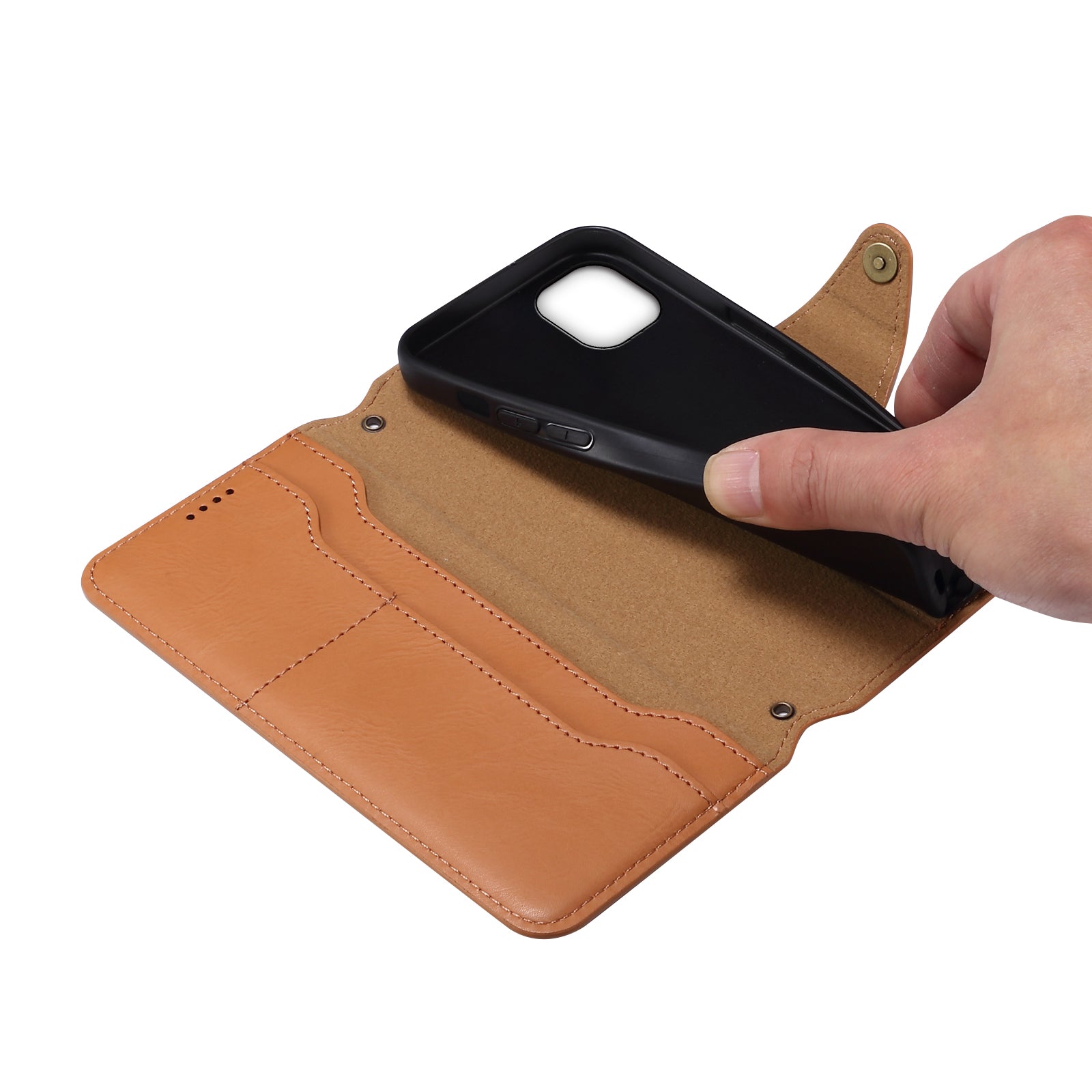 DENIOR For iPhone 11 Case Cowhide Texture Leather Bump Proof Phone Wallet Cover