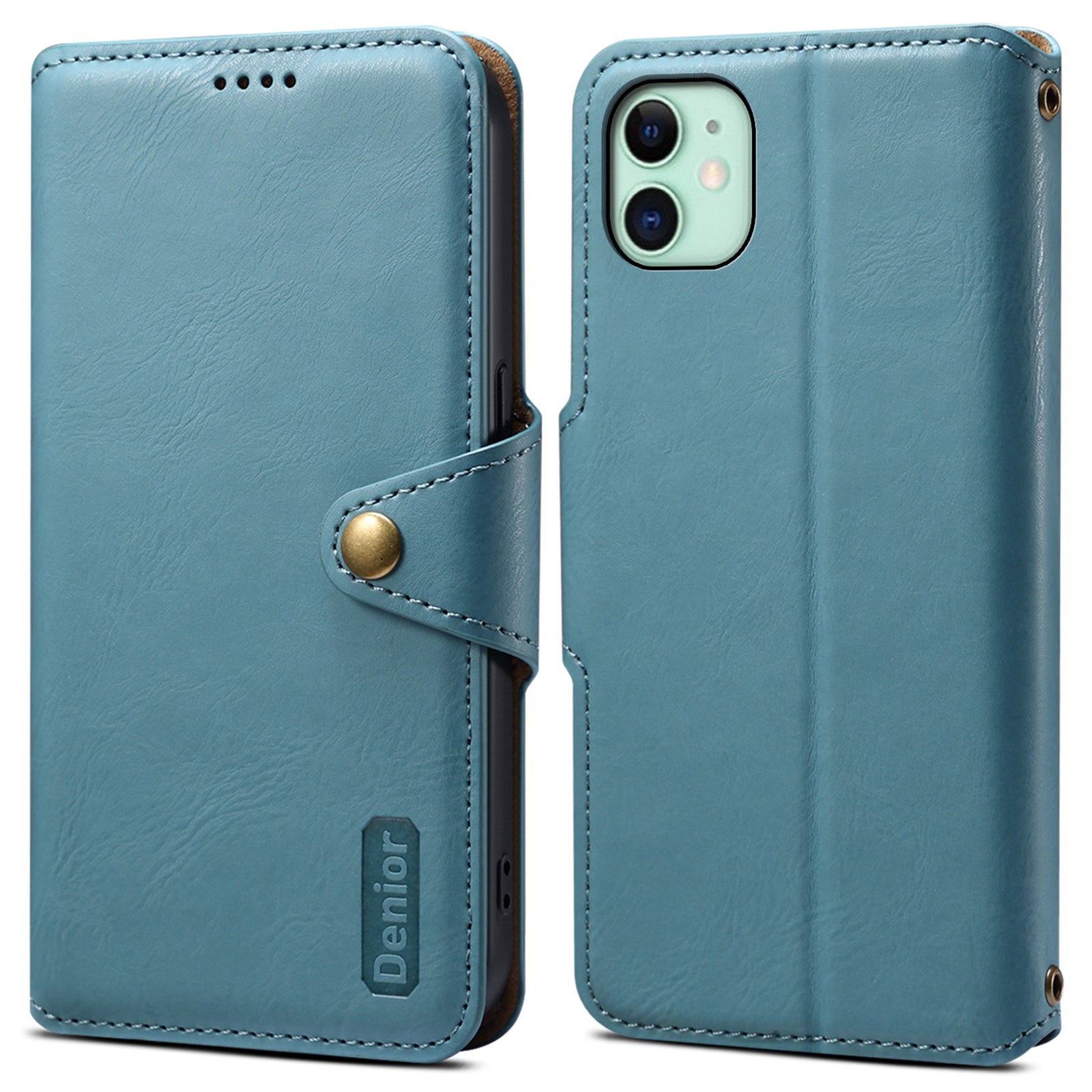 DENIOR For iPhone 11 Case Cowhide Texture Leather Bump Proof Phone Wallet Cover