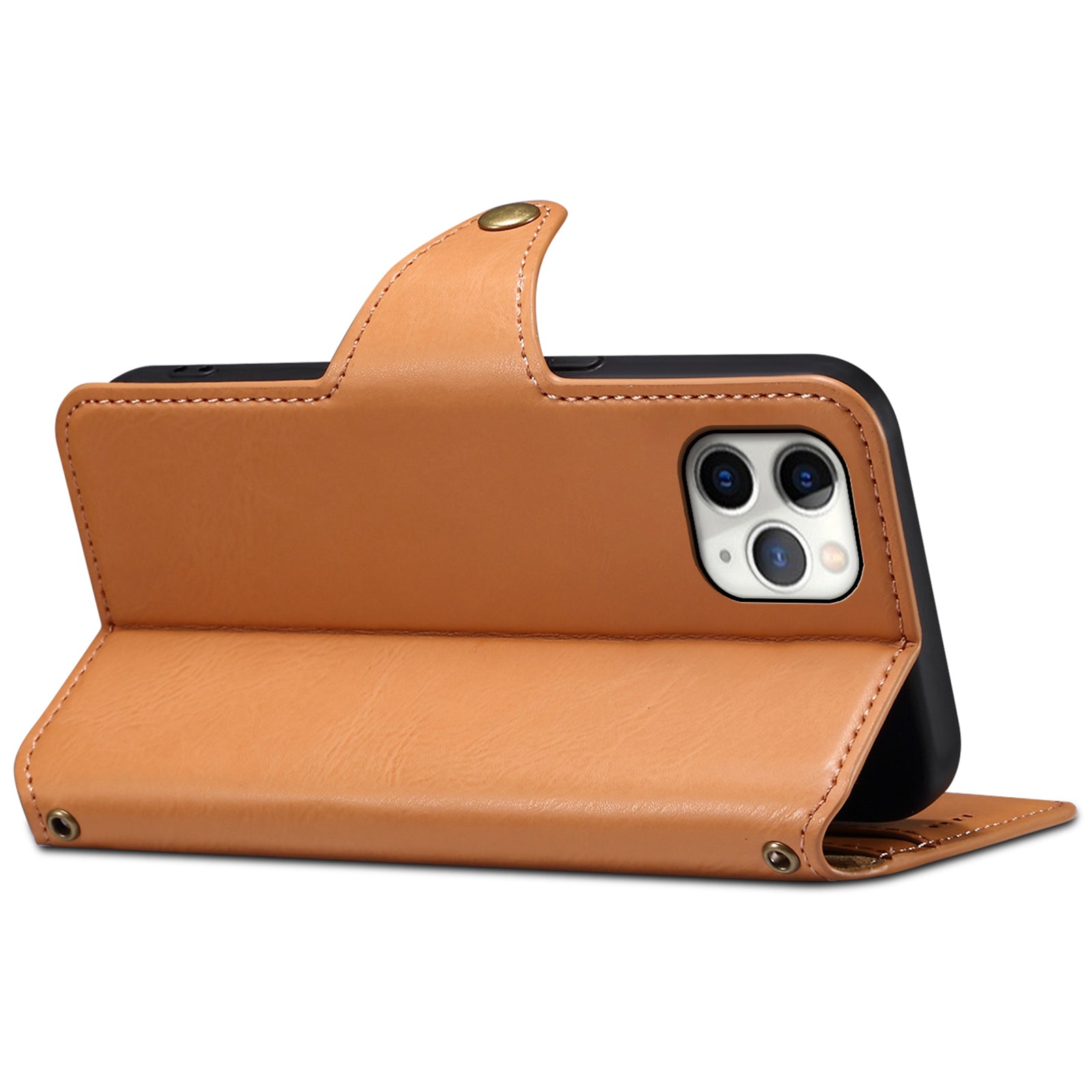DENIOR For iPhone 11 Pro Max Leather Case Cowhide Texture Stand Cell Phone Cover