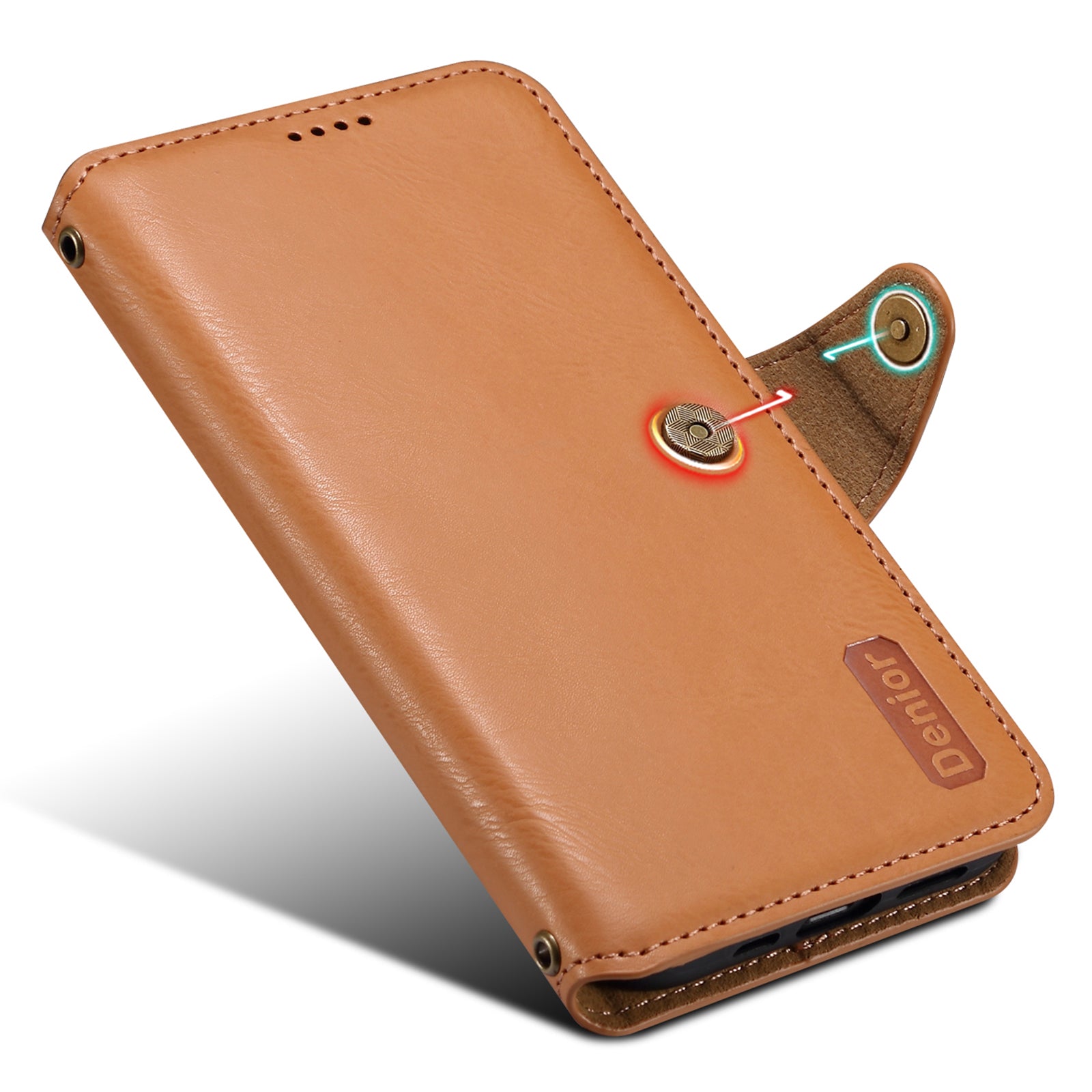 DENIOR For iPhone 11 Pro Max Leather Case Cowhide Texture Stand Cell Phone Cover