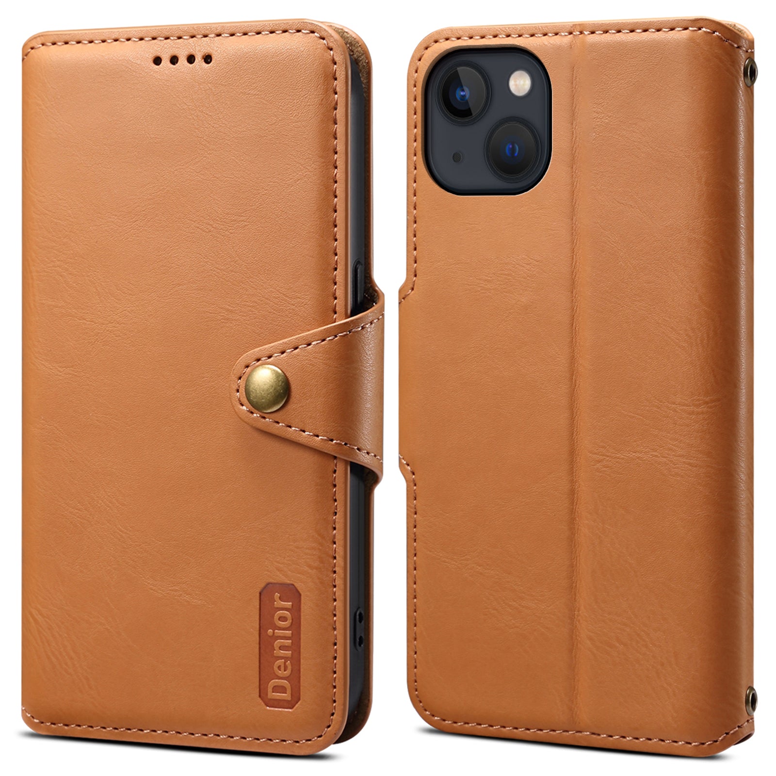 DENIOR For iPhone 13 6.1 inch Case Leather Drop-resistant Phone Cover with Magnetic Closure