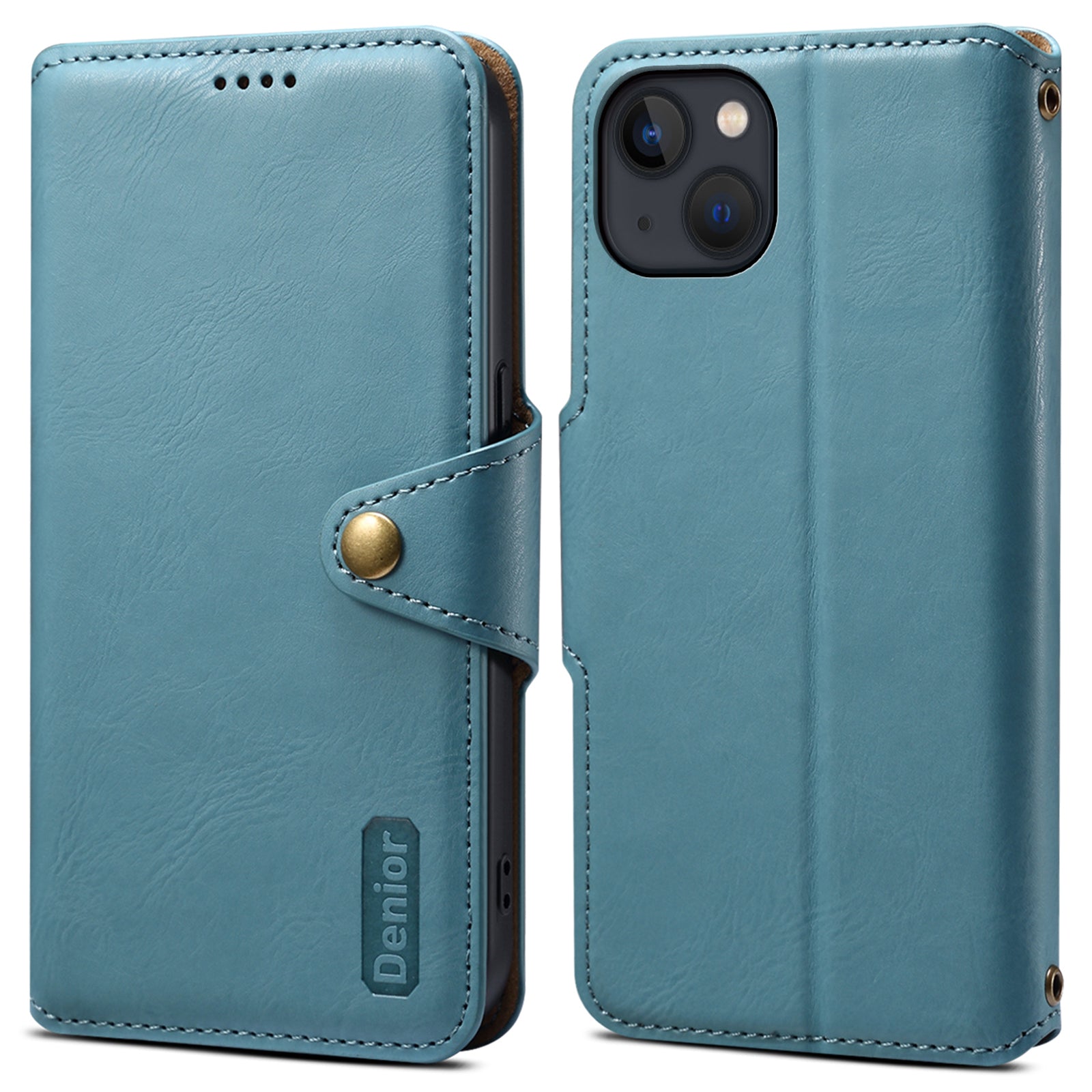 DENIOR For iPhone 13 6.1 inch Case Leather Drop-resistant Phone Cover with Magnetic Closure