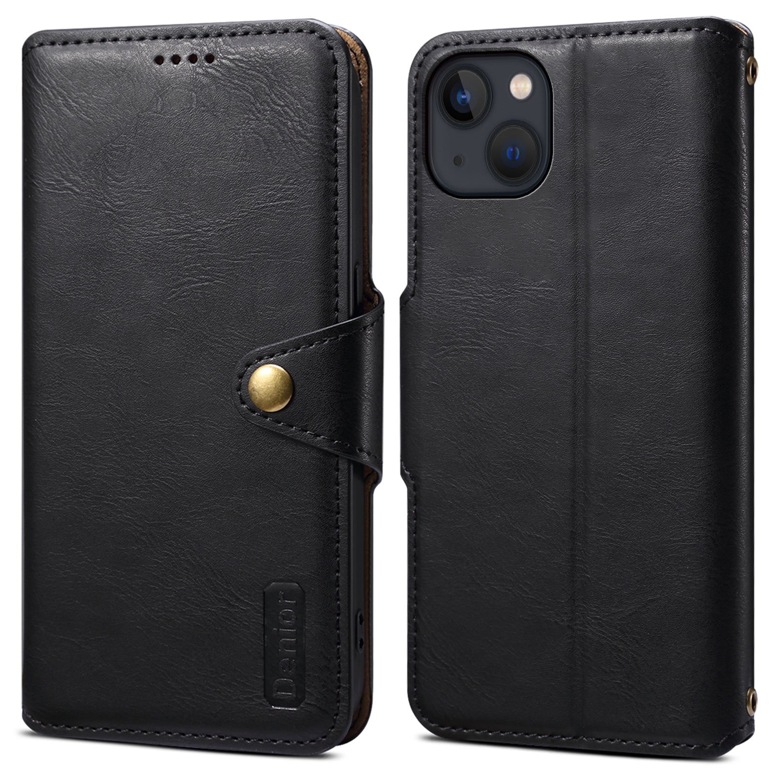 DENIOR For iPhone 13 6.1 inch Case Leather Drop-resistant Phone Cover with Magnetic Closure