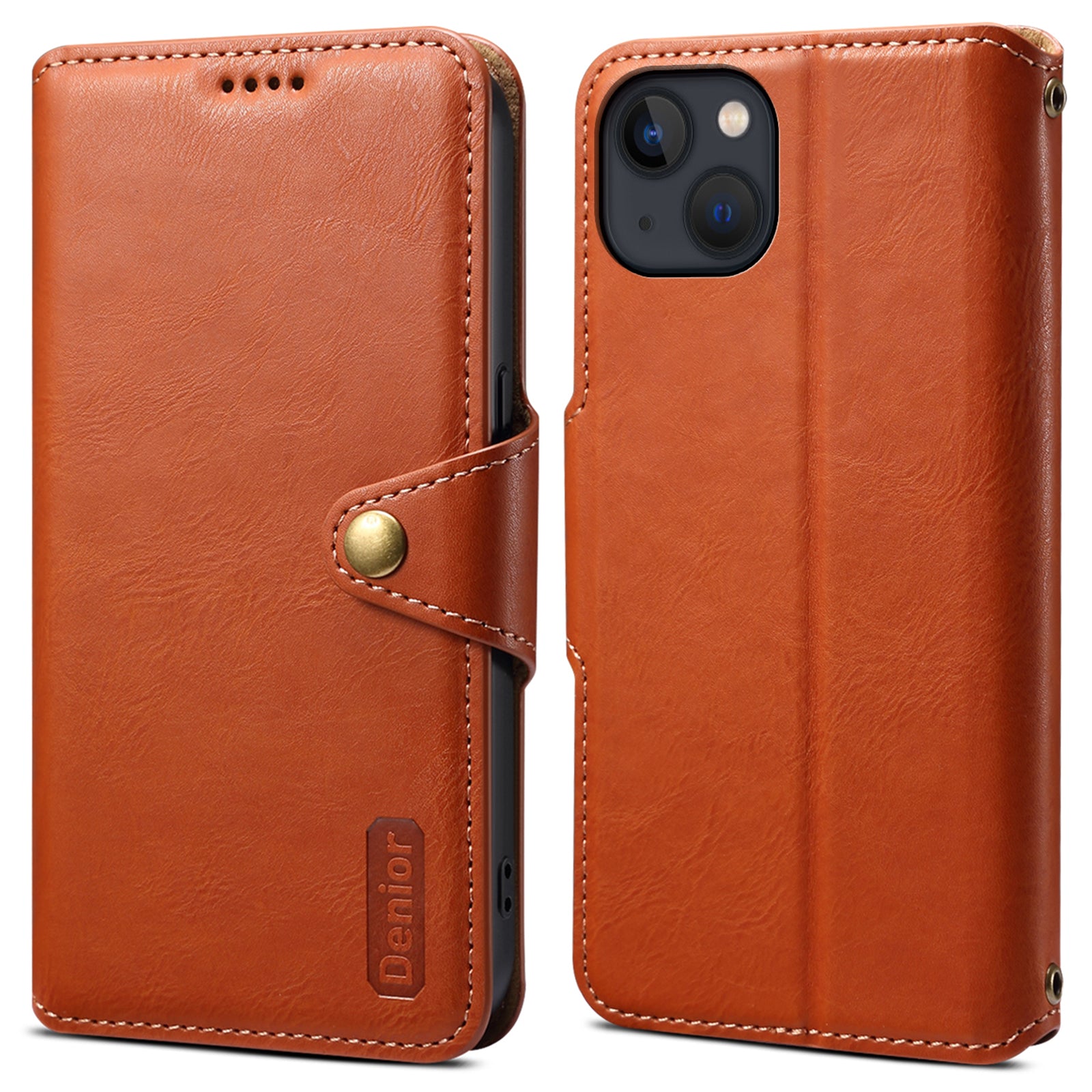 DENIOR For iPhone 13 6.1 inch Case Leather Drop-resistant Phone Cover with Magnetic Closure
