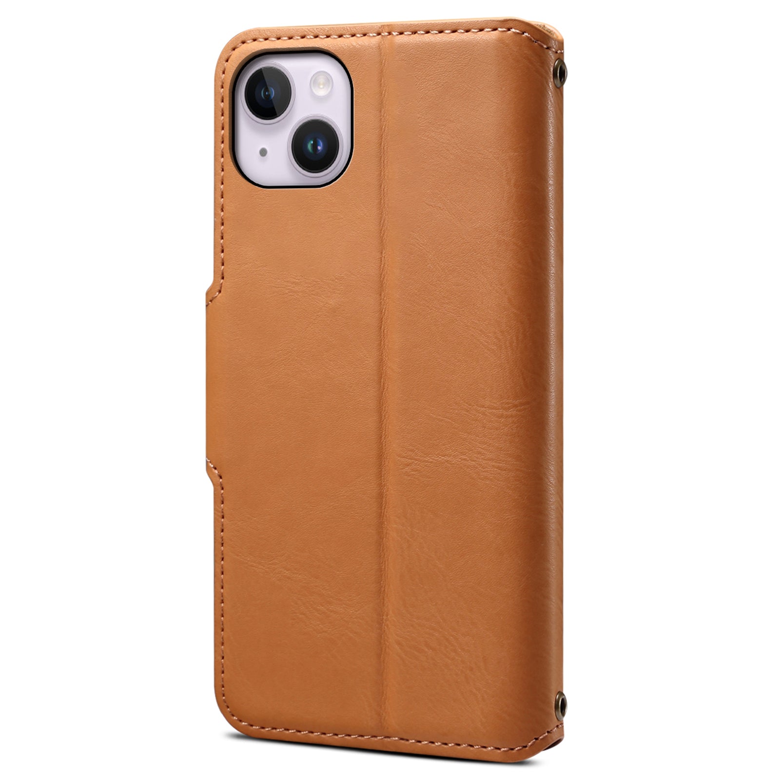 DENIOR For iPhone 14 Plus Shockproof Case Cowhide Texture Stand Mobile Phone Cover