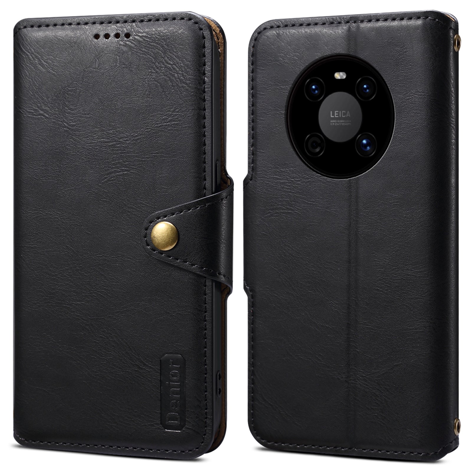 DENIOR For Huawei Mate 40 Case Leather Card Holder Phone Guard Cover with Cowhide Texture