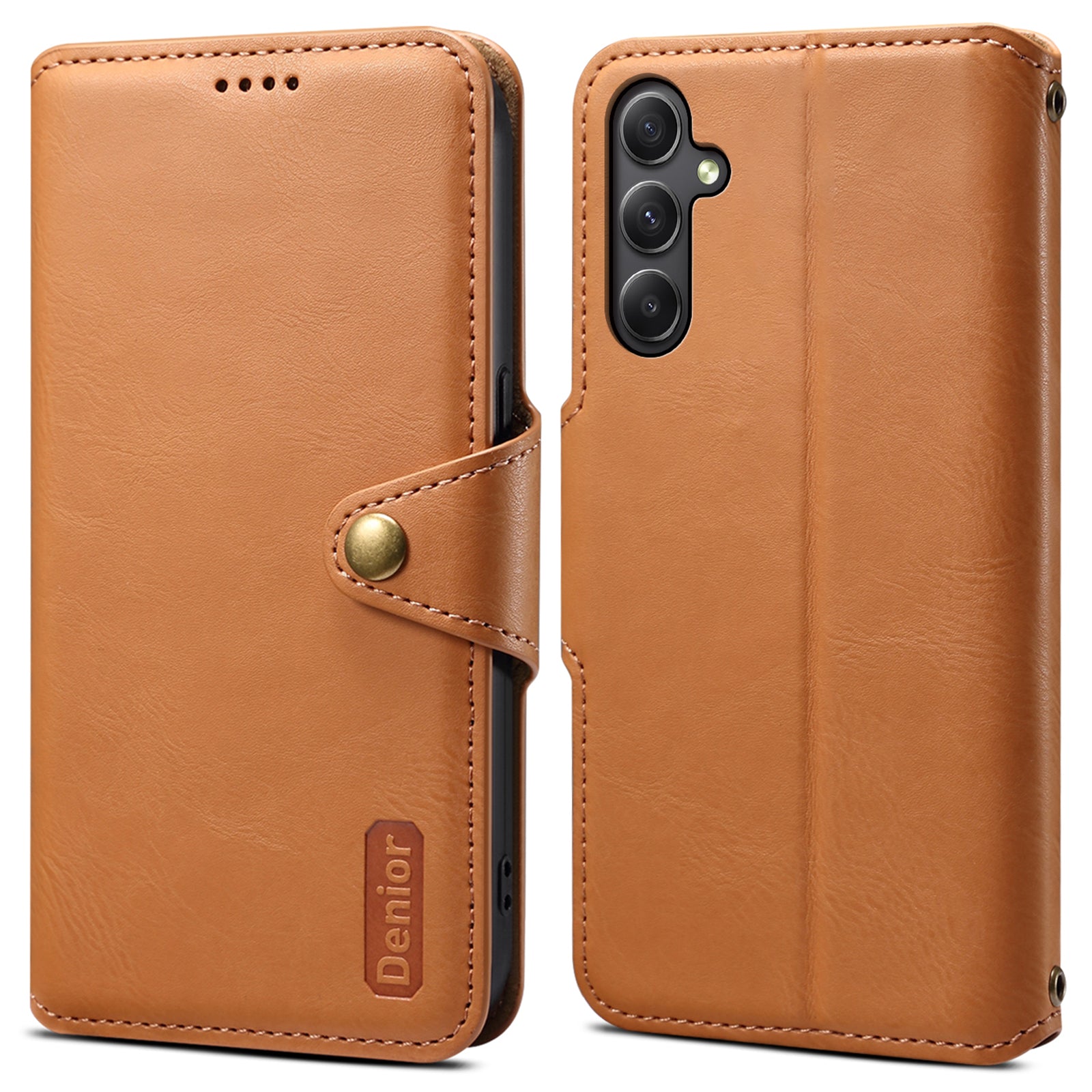 DENIOR For Samsung Galaxy A34 5G Phone Wallet Case Cowhide Texture PU Leather Cover