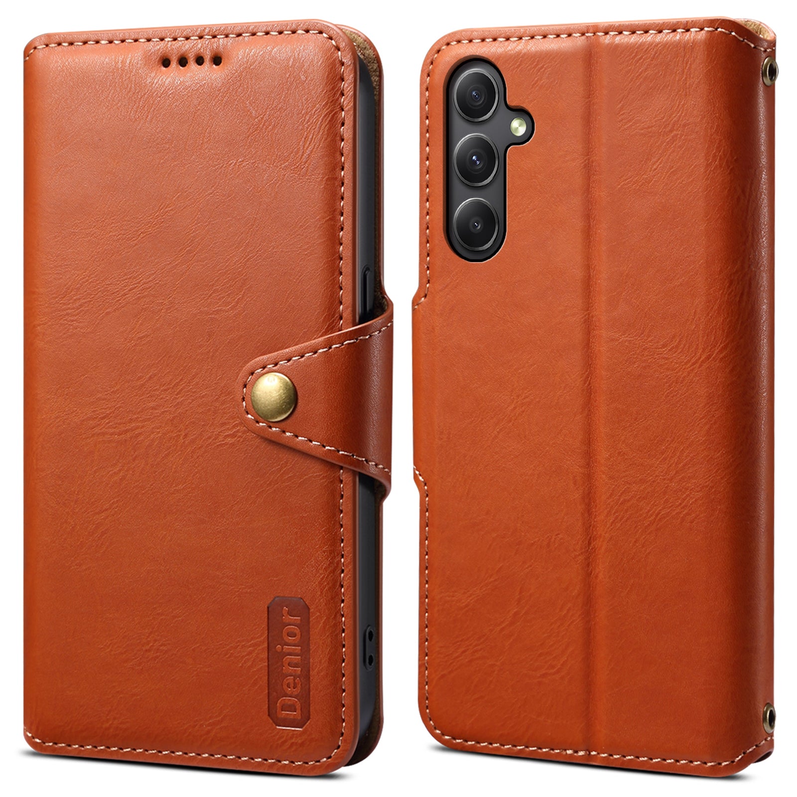 DENIOR For Samsung Galaxy A34 5G Phone Wallet Case Cowhide Texture PU Leather Cover
