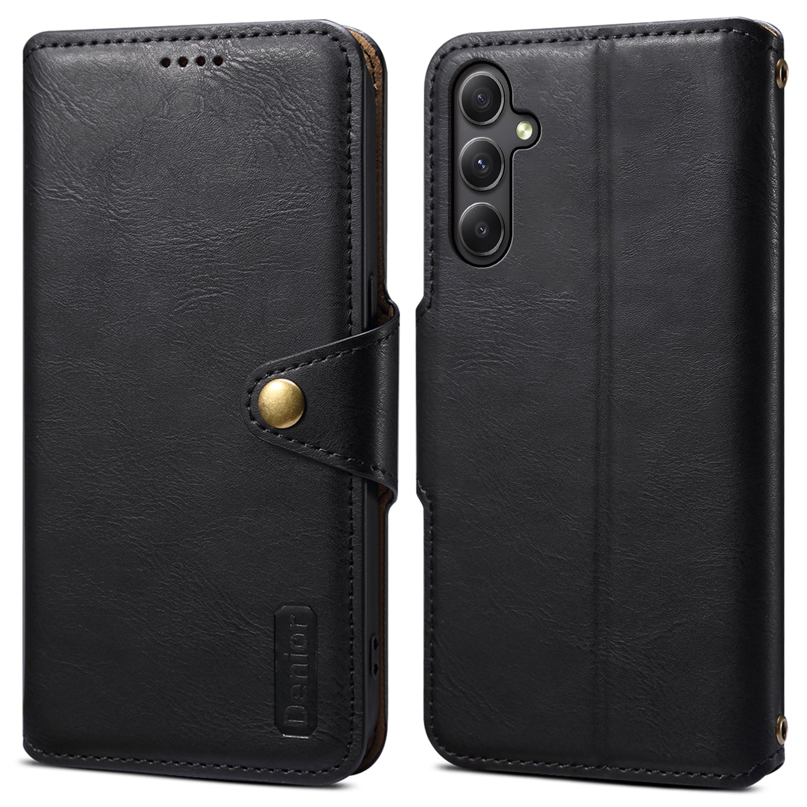 DENIOR For Samsung Galaxy A34 5G Phone Wallet Case Cowhide Texture PU Leather Cover