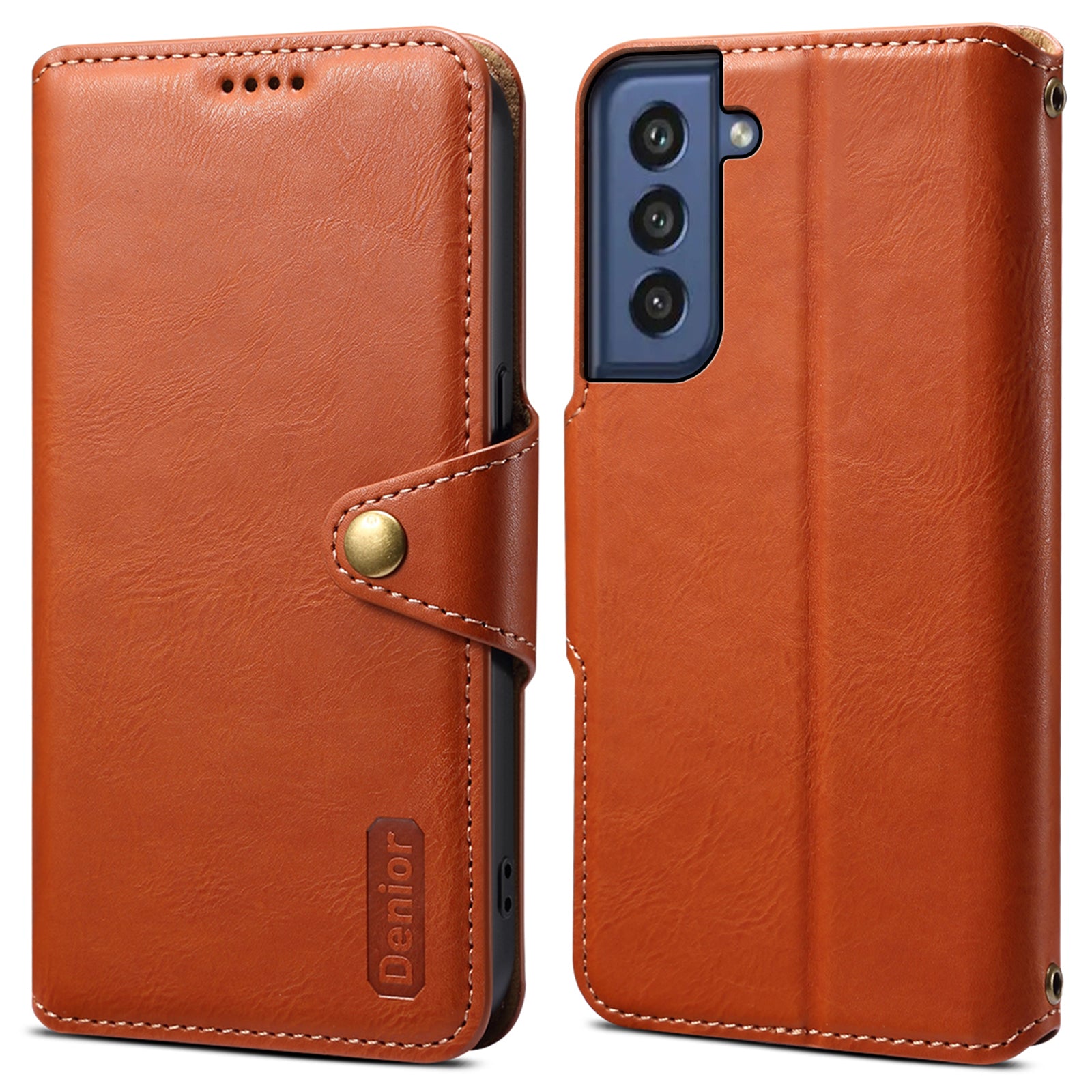 DENIOR For Samsung Galaxy S21 FE 5G Case Cowhide Texture Wallet Stand Leather Flip Cover
