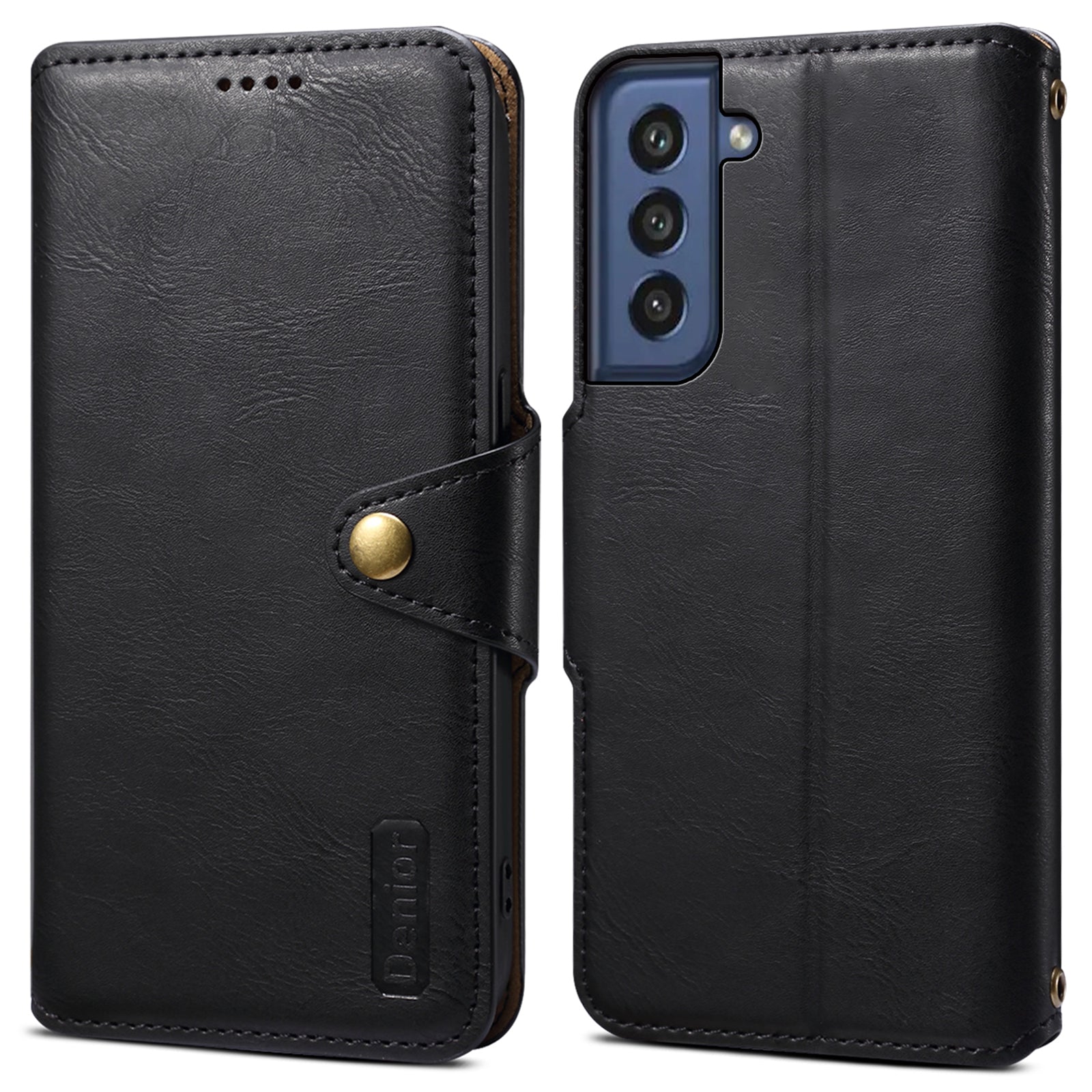 DENIOR For Samsung Galaxy S21 FE 5G Case Cowhide Texture Wallet Stand Leather Flip Cover