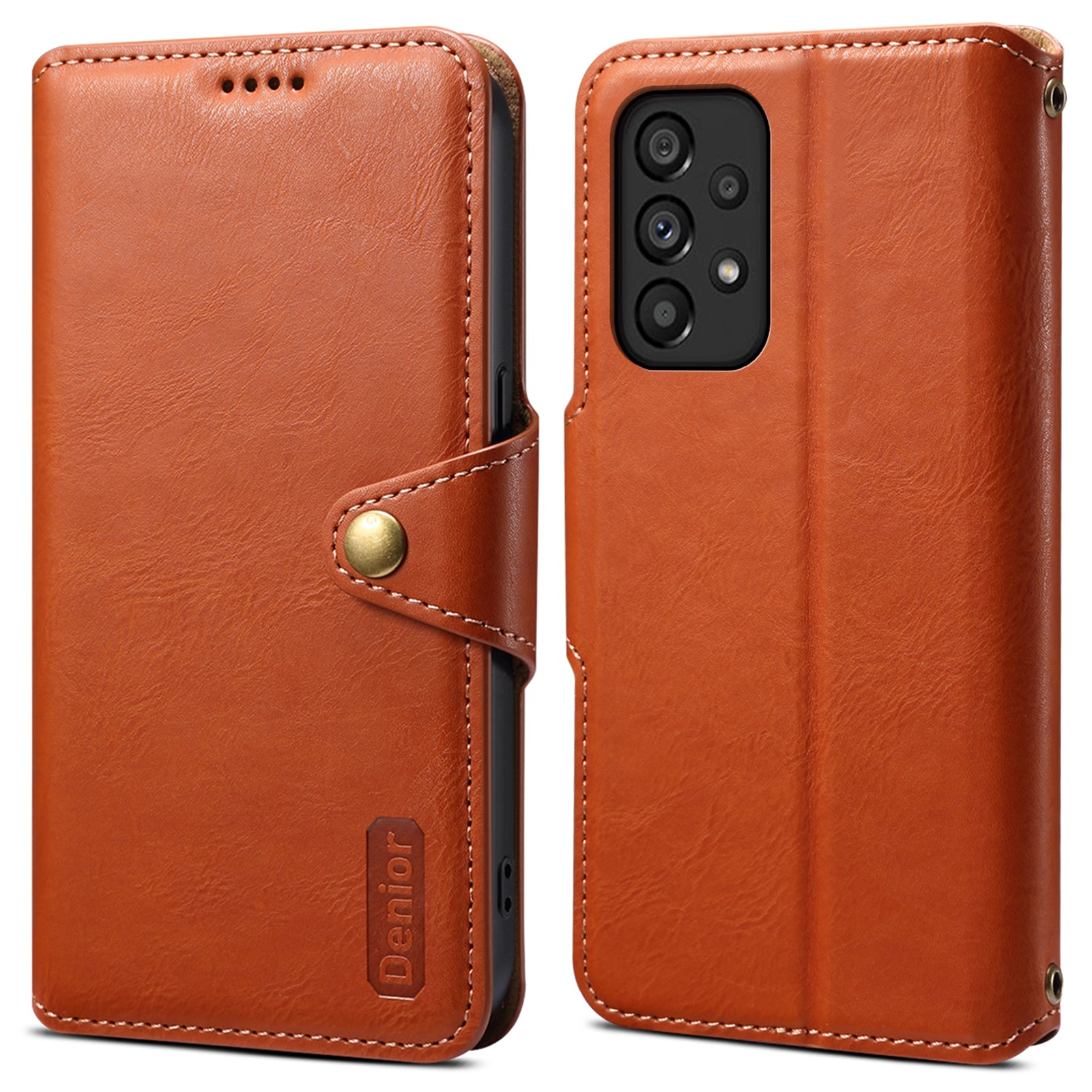 DENIOR For Samsung Galaxy A53 5G Wallet Case Cowhide Texture Phone Cover Folding Stand
