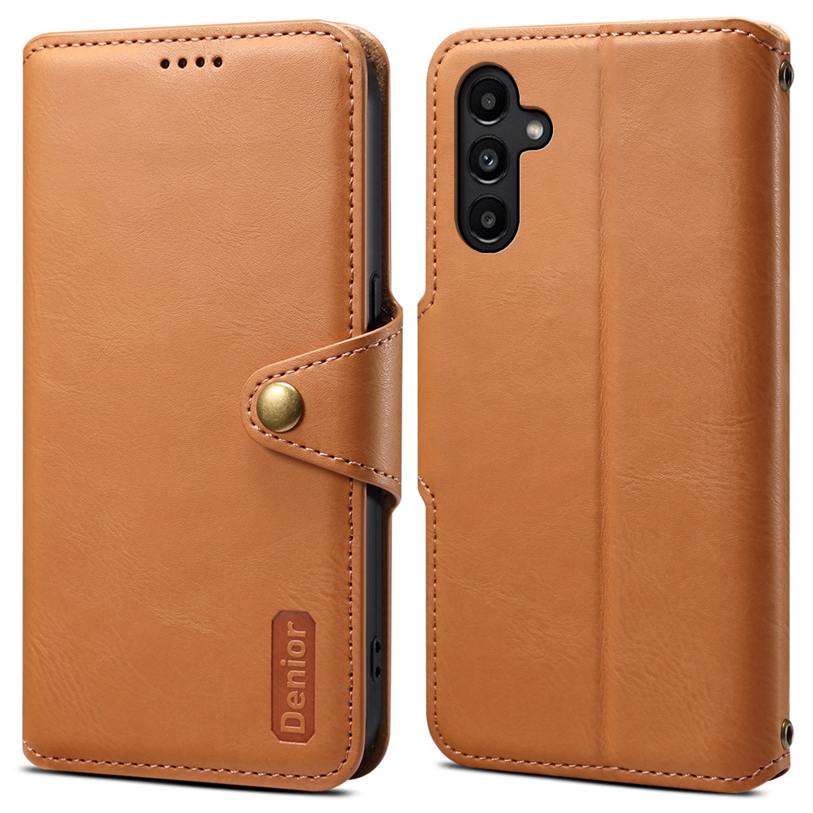 DENIOR For Samsung Galaxy A14 5G / 4G Phone Case Wallet Leather + TPU Cover Cowhide Texture