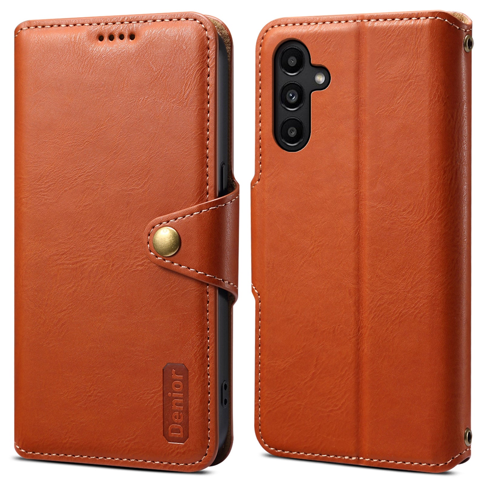 DENIOR For Samsung Galaxy A14 5G / 4G Phone Case Wallet Leather + TPU Cover Cowhide Texture