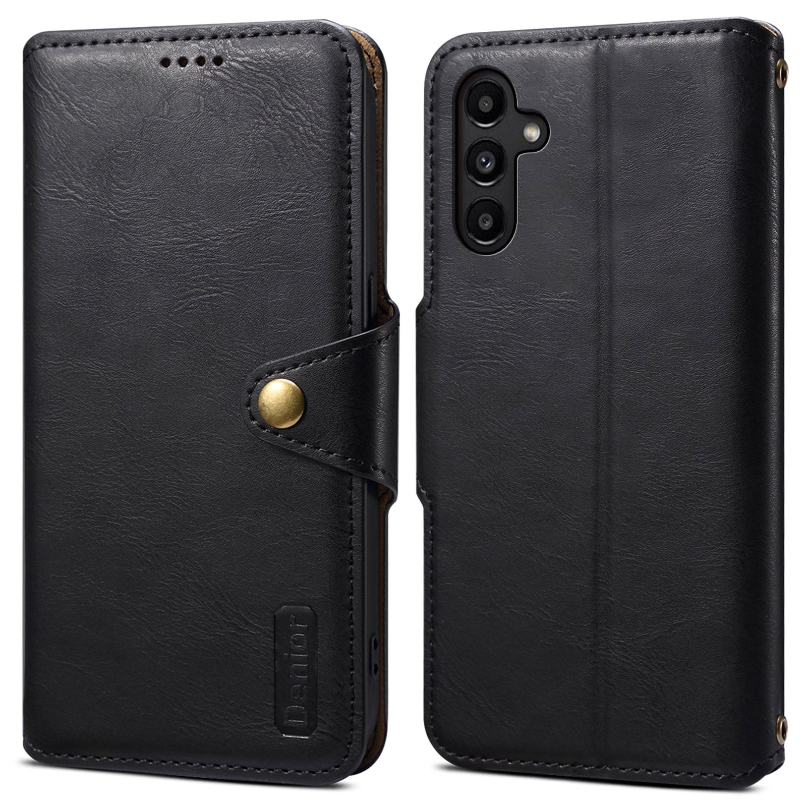 DENIOR For Samsung Galaxy A14 5G / 4G Phone Case Wallet Leather + TPU Cover Cowhide Texture