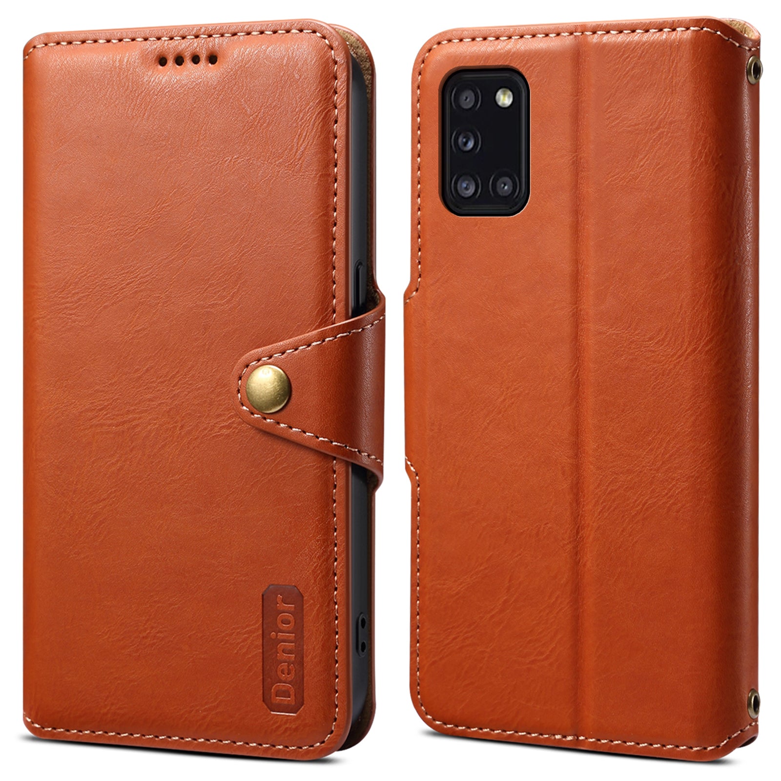 DENIOR For Samsung Galaxy A31 Case Cowhide Texture PU Leather Folio Flip Wallet Cover